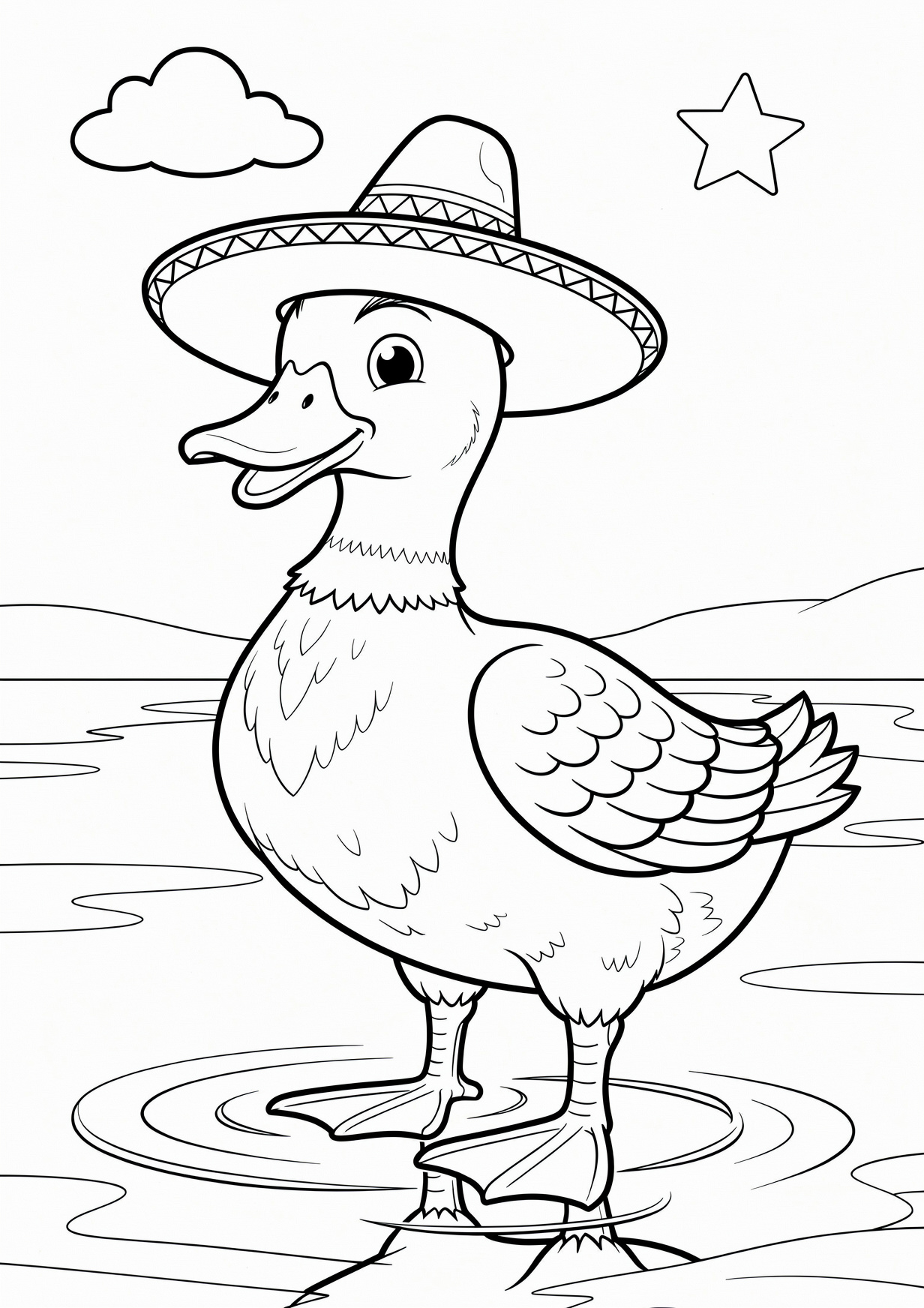Duck with a hat Coloring Page for Ages 6 and Up