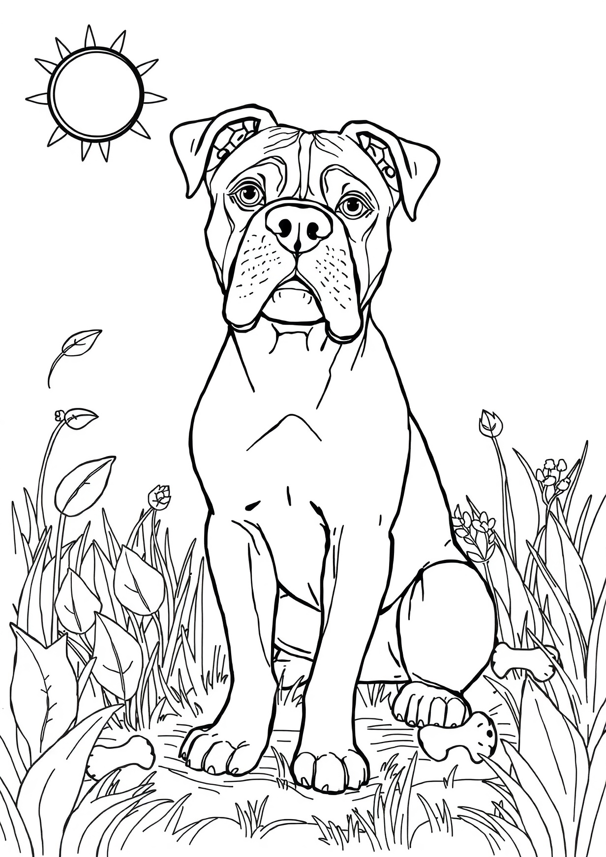Boxer dog Coloring Page for Ages 6 and Up