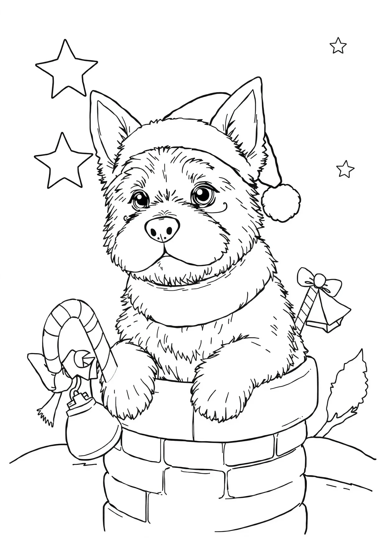 Chien avec Bonnet de Noël à Colorier pour les 6 Ans et Plus