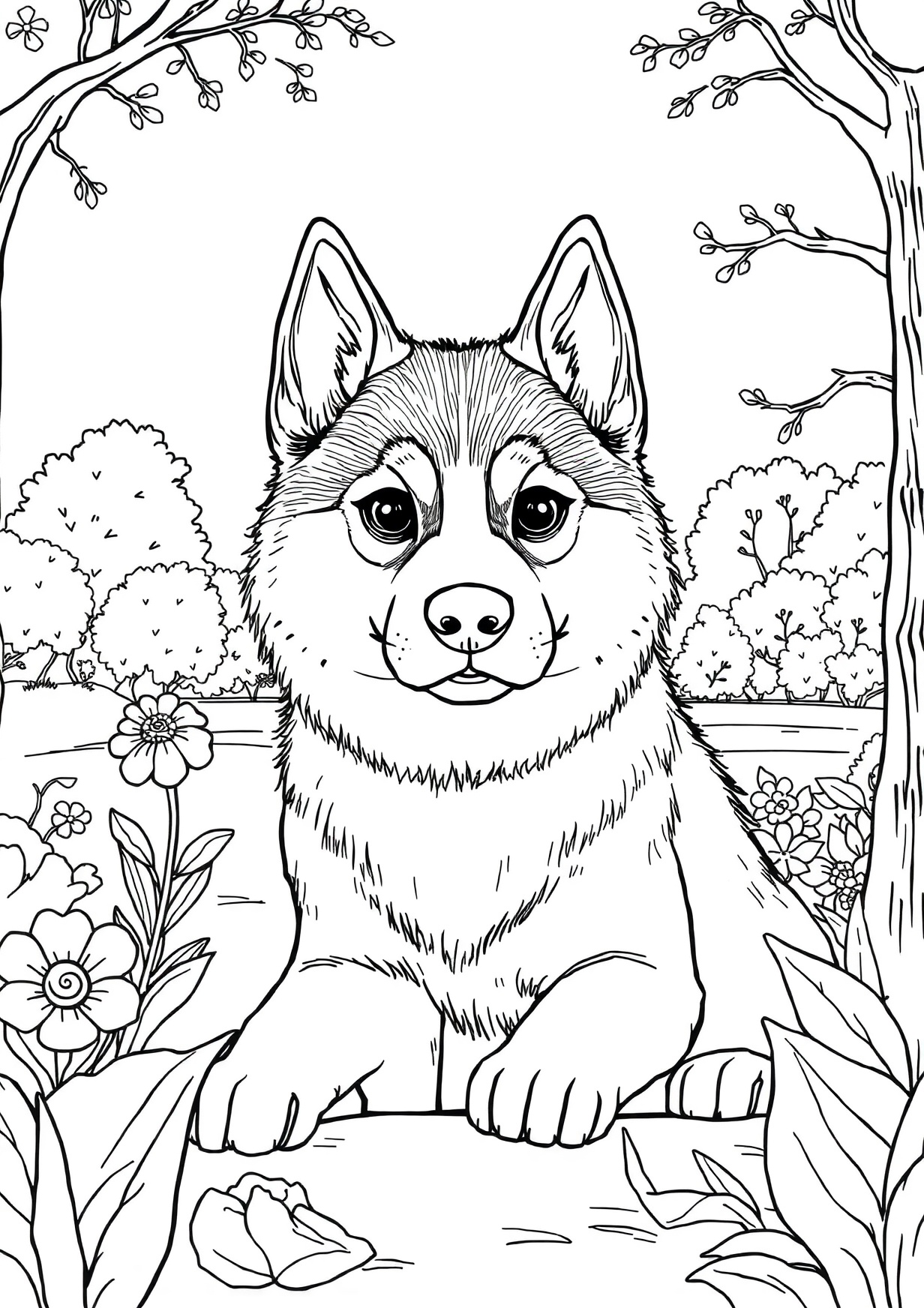 Dibujo de Perro husky para Colorear para Mayores de 6 Años