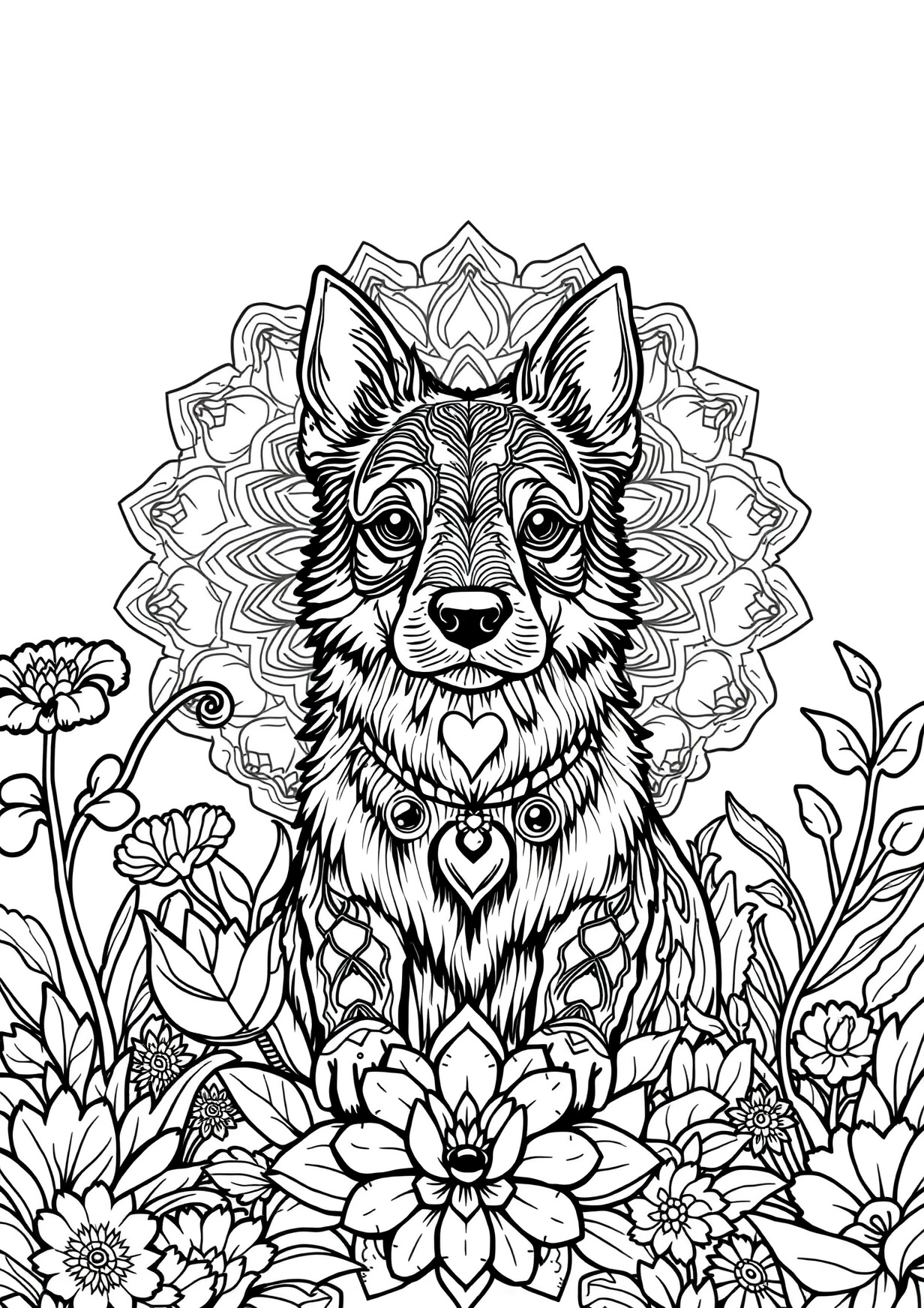 Mandala dog Coloring Page for Ages 6 and Up