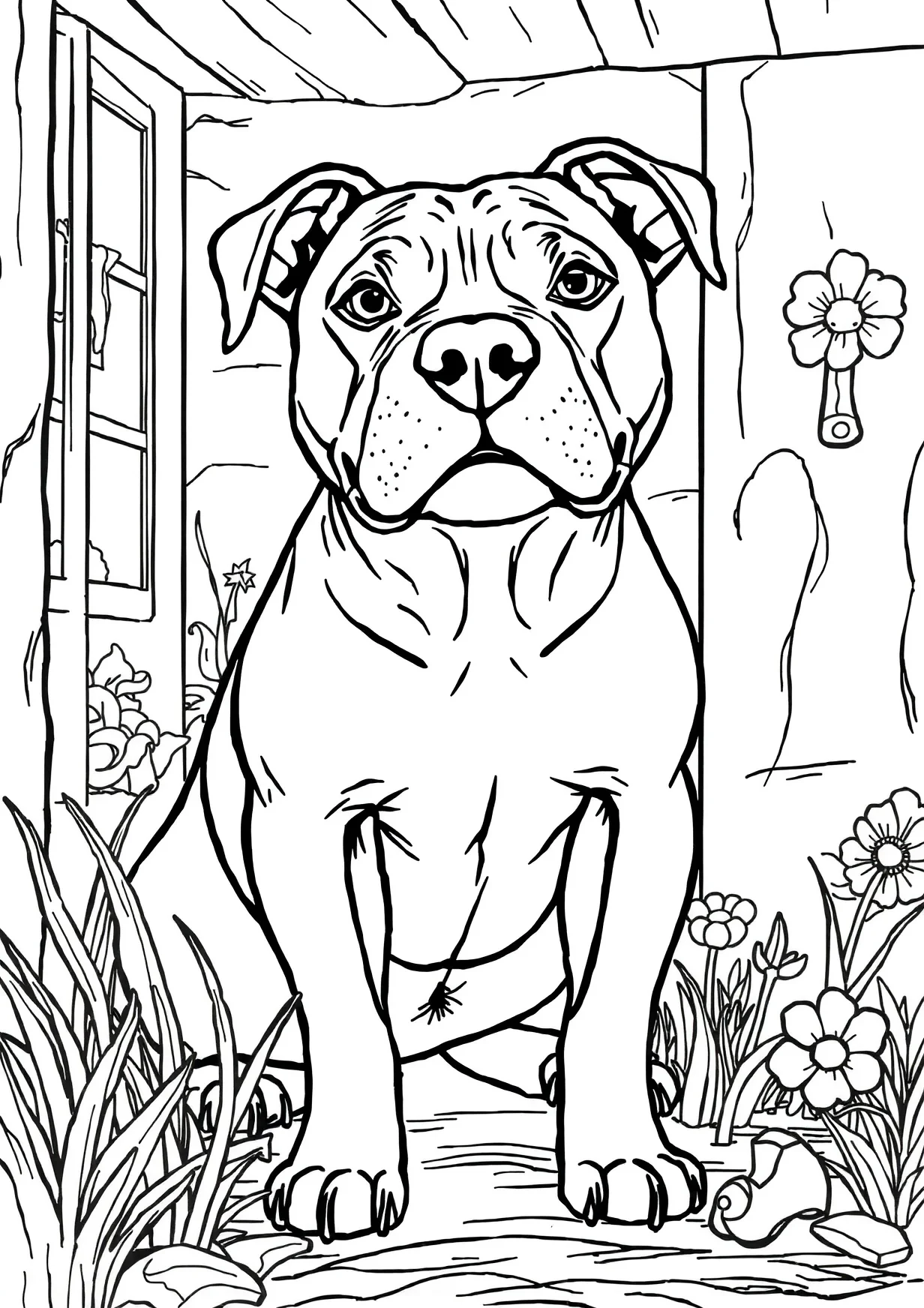 Dibujo de Perro pitbull para Colorear para Mayores de 6 Años