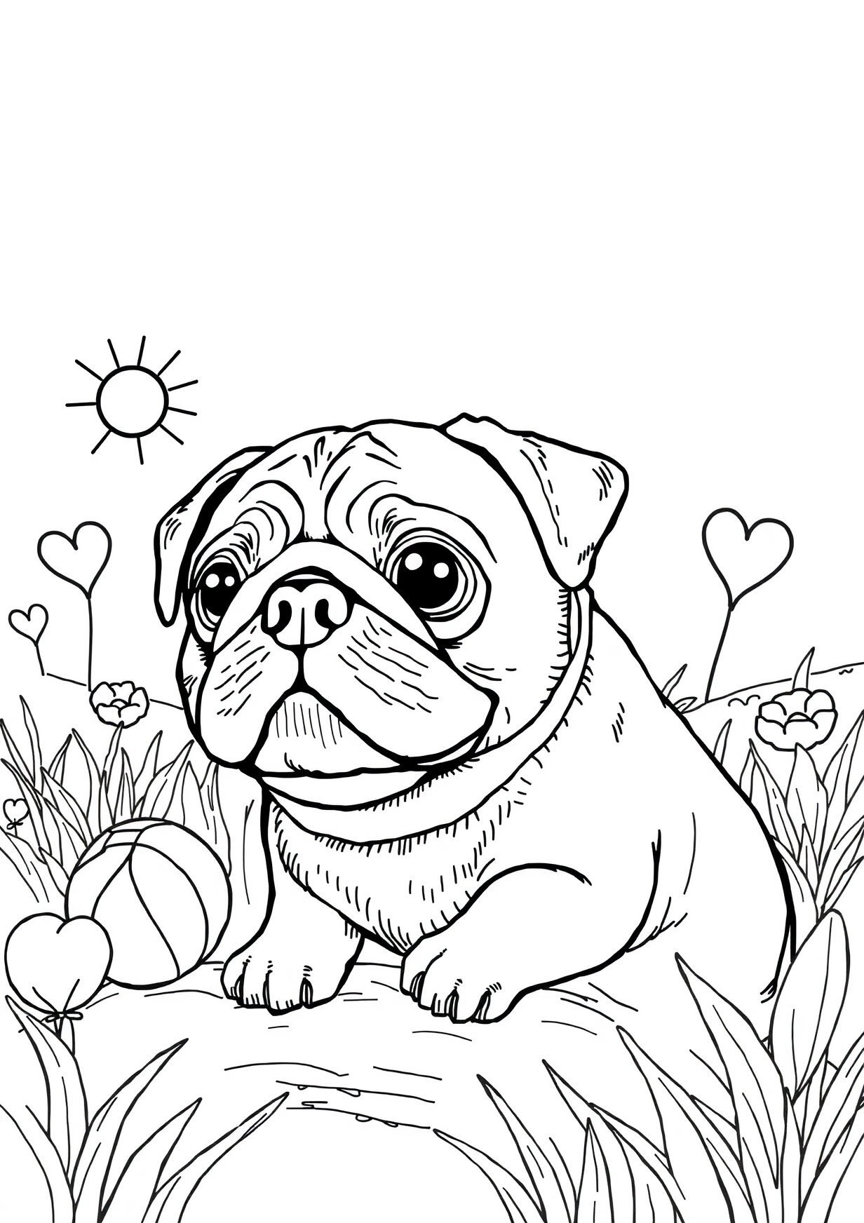 Pug dog Coloring Page for Ages 6 and Up