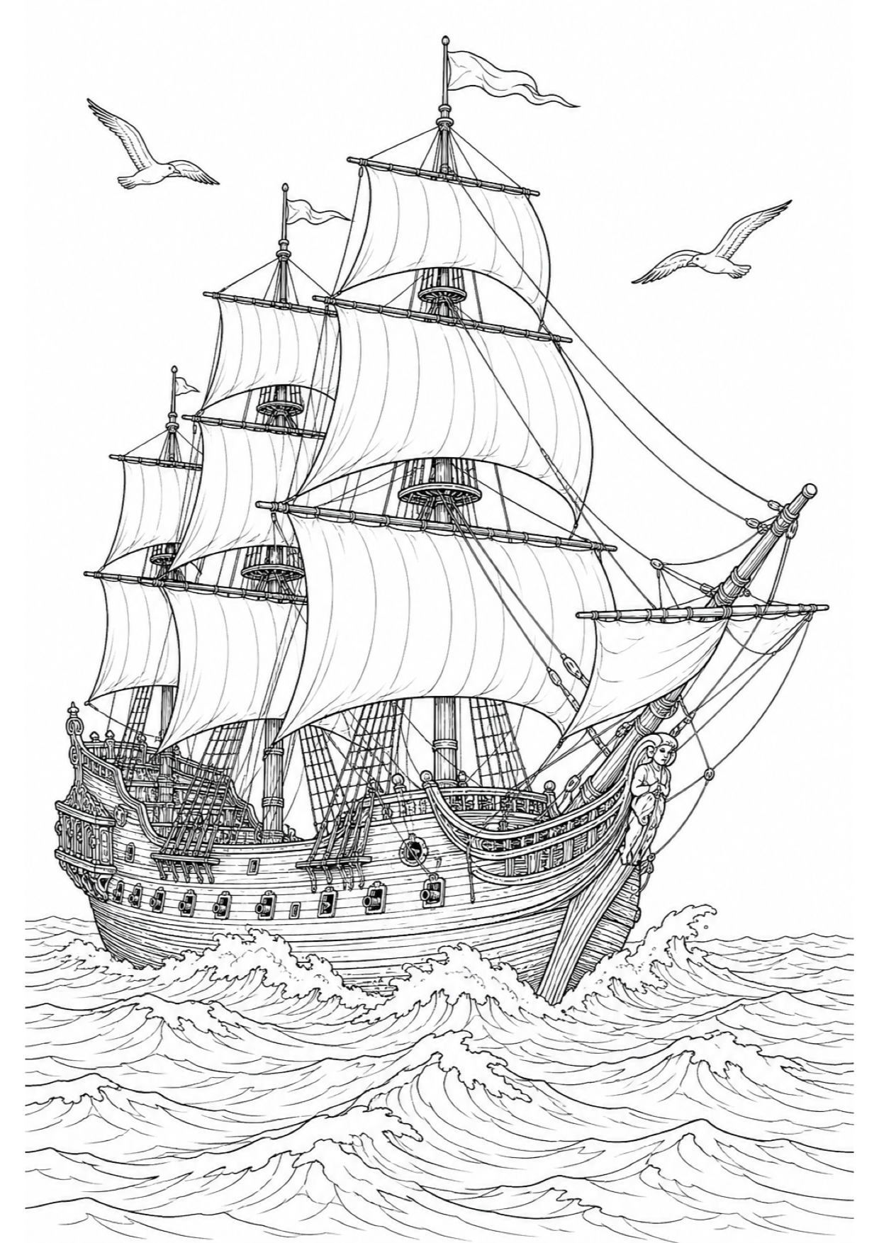 Pirate Ship Coloring Page to Print Free