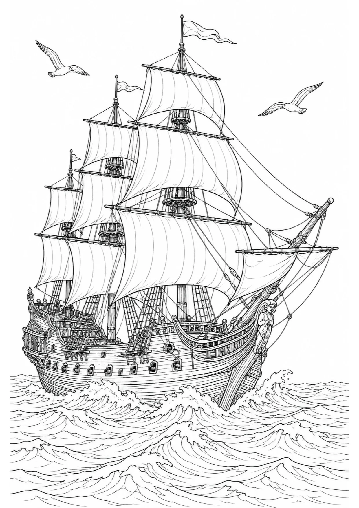Pirate Ship Coloring Page to Print Free