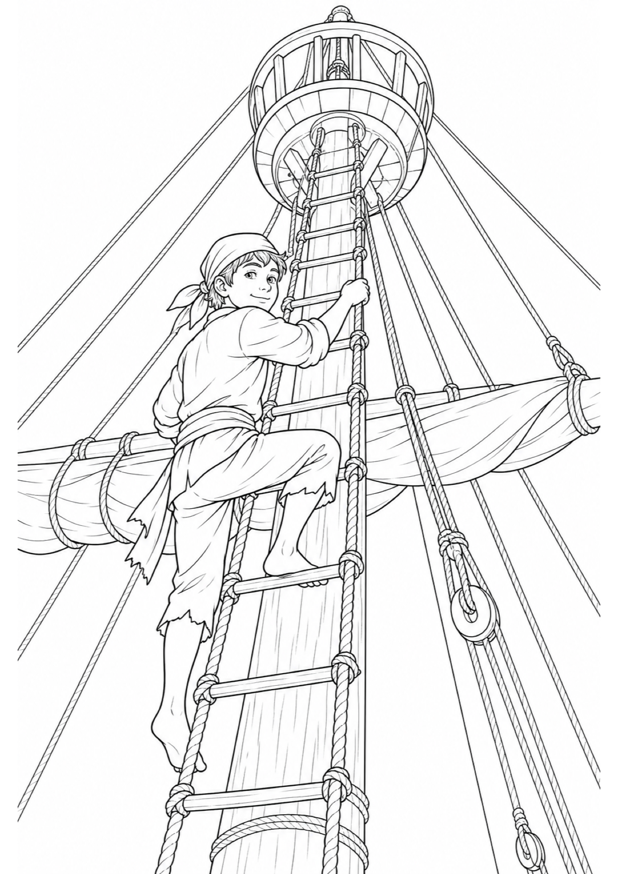 Cabin Boy on the Mast Coloring Page to Print Free