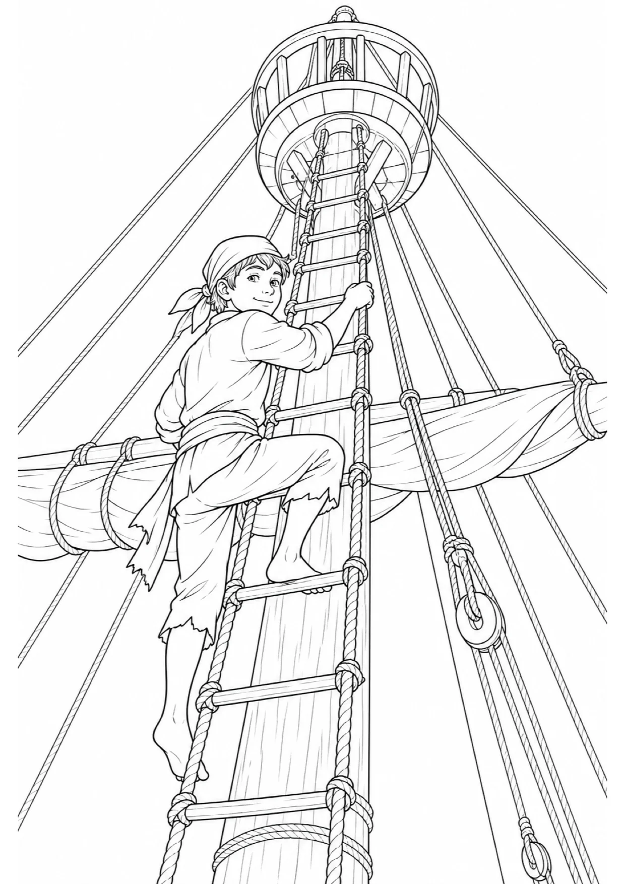 Cabin Boy on the Mast Coloring Page to Print Free