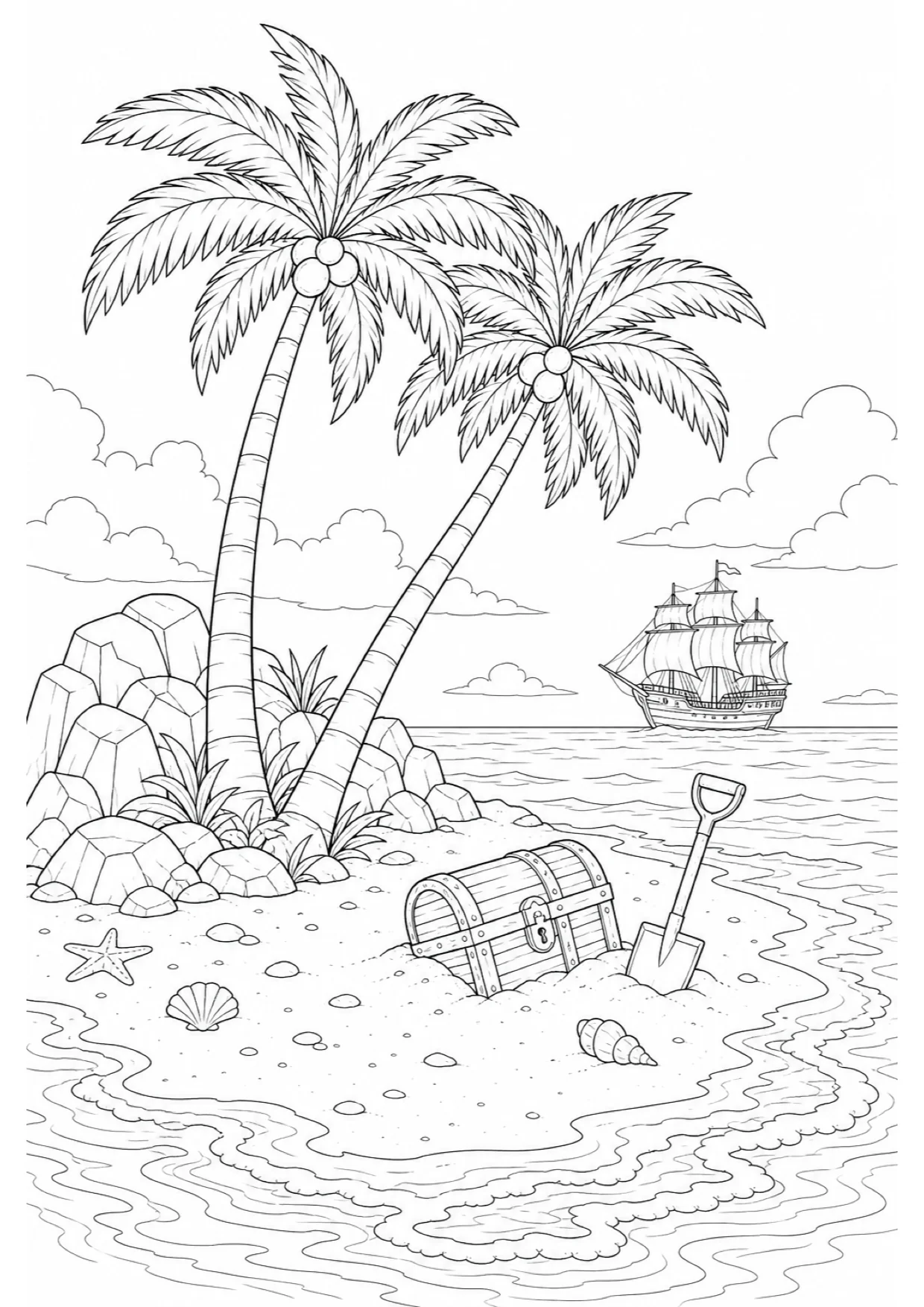 Treasure Island Coloring Page to Print Free