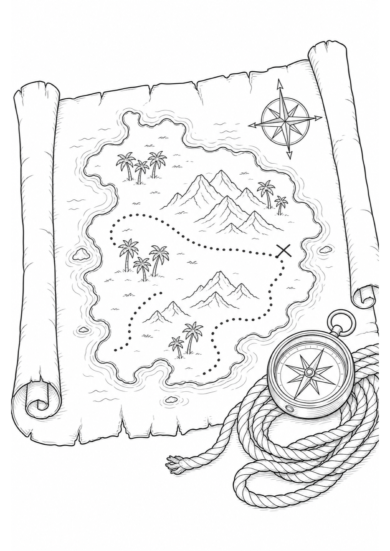 Treasure Map Coloring Page to Print Free