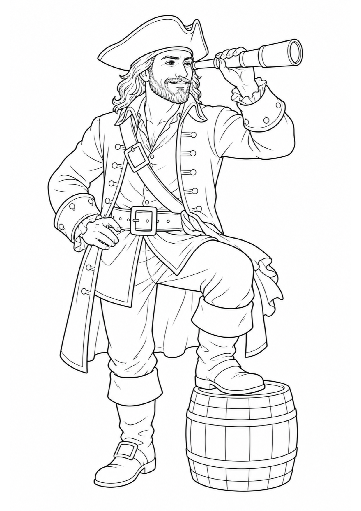 Pirate with Spyglass Coloring Page to Print Free