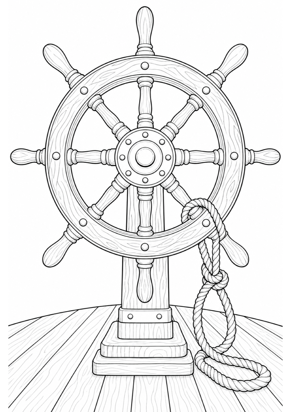 Ship's Wheel Coloring Page to Print Free