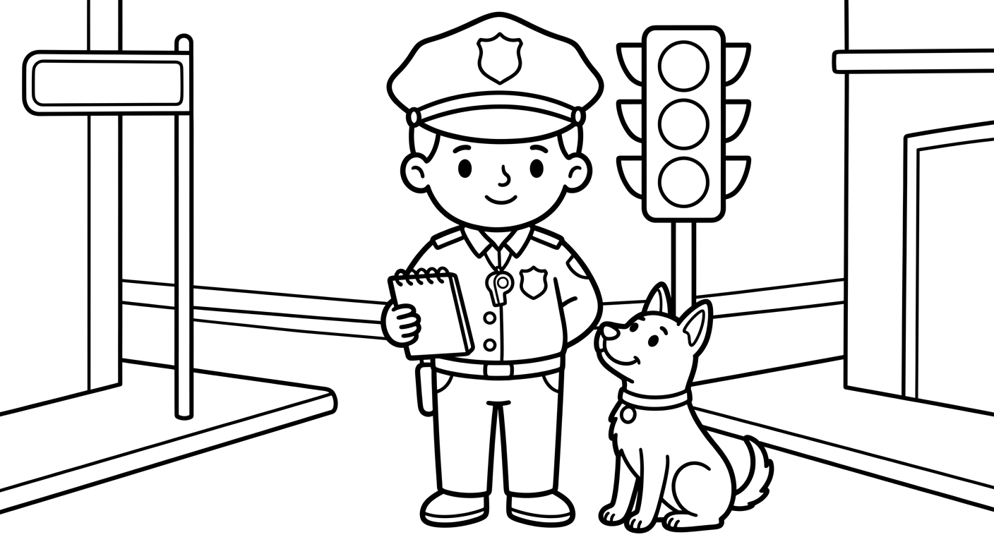 Police officer coloring page for kids ages 2-5, free printable PDF activity