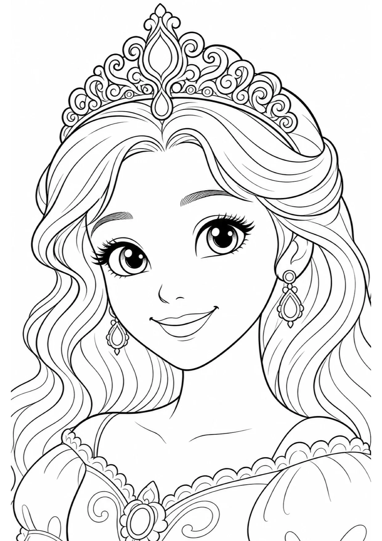 Dibujo de Princesa con Corona para Colorear e Imprimir