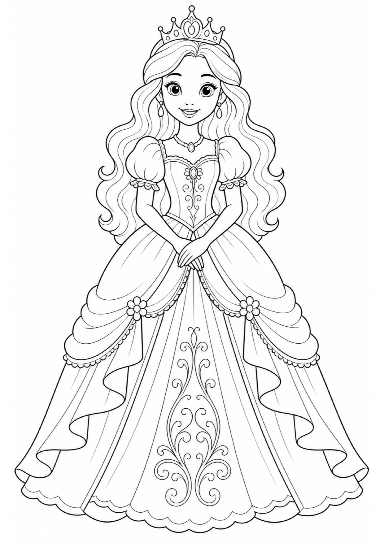 Dibujo de Princesa con Vestido Largo para Colorear e Imprimir