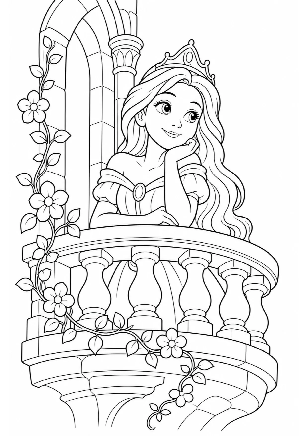 Dibujo de Princesa en el Balcón para Colorear e Imprimir