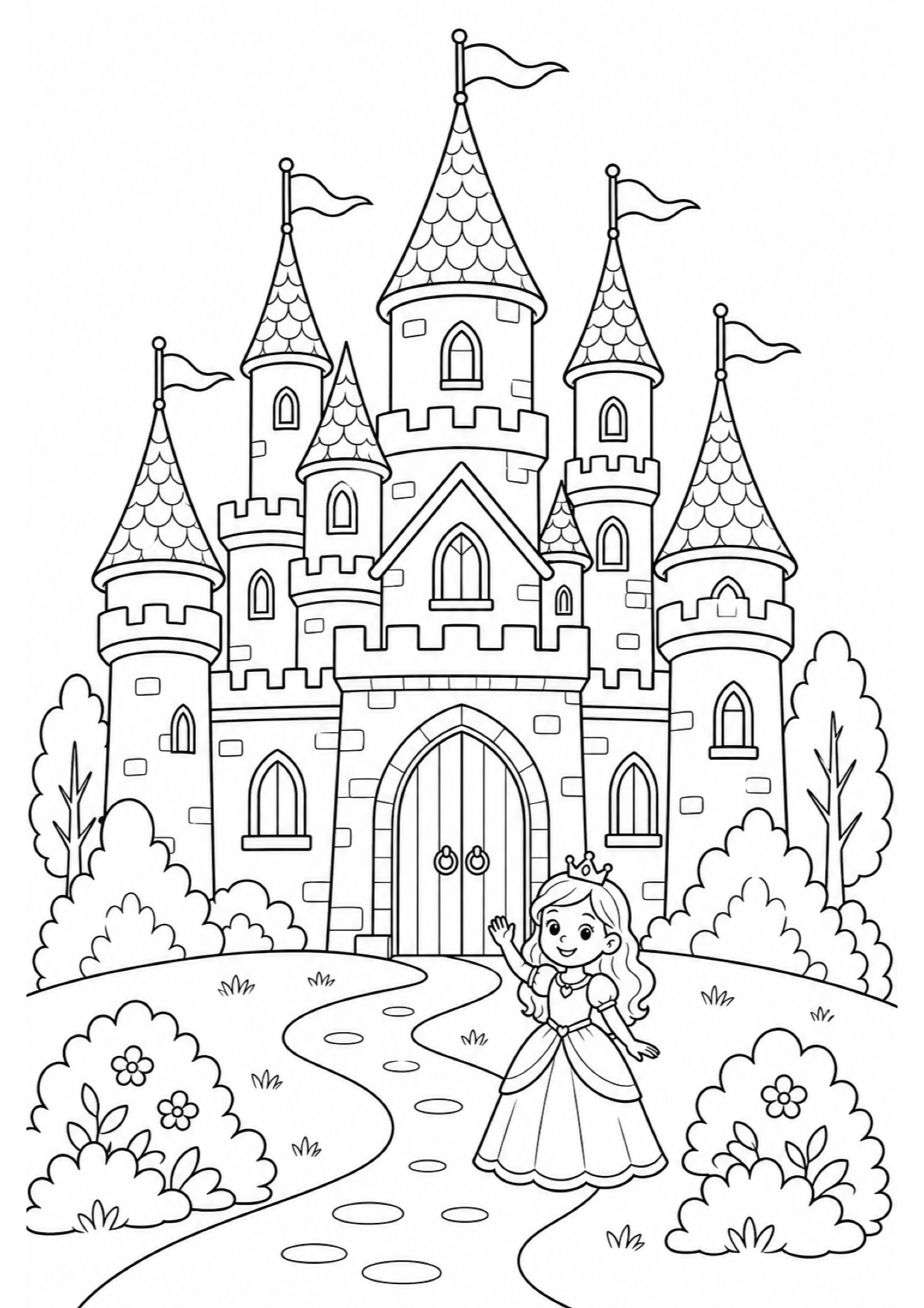 Dibujo de Princesa en el Castillo para Colorear e Imprimir