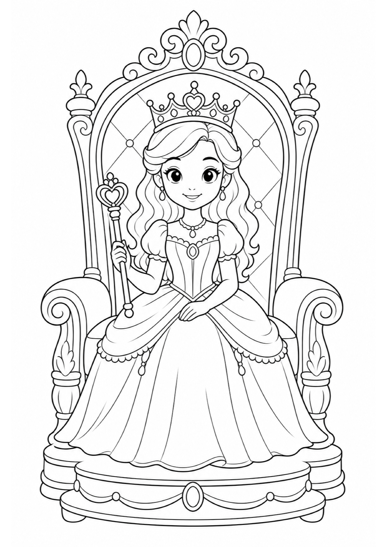 Dibujo de Princesa en el Trono para Colorear e Imprimir