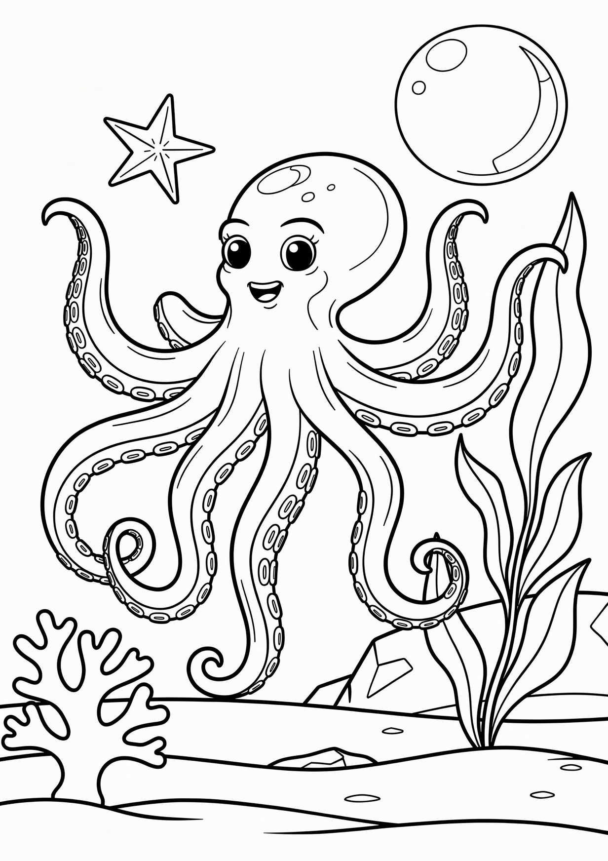 Octopus Coloring Page for Ages 6 and Up