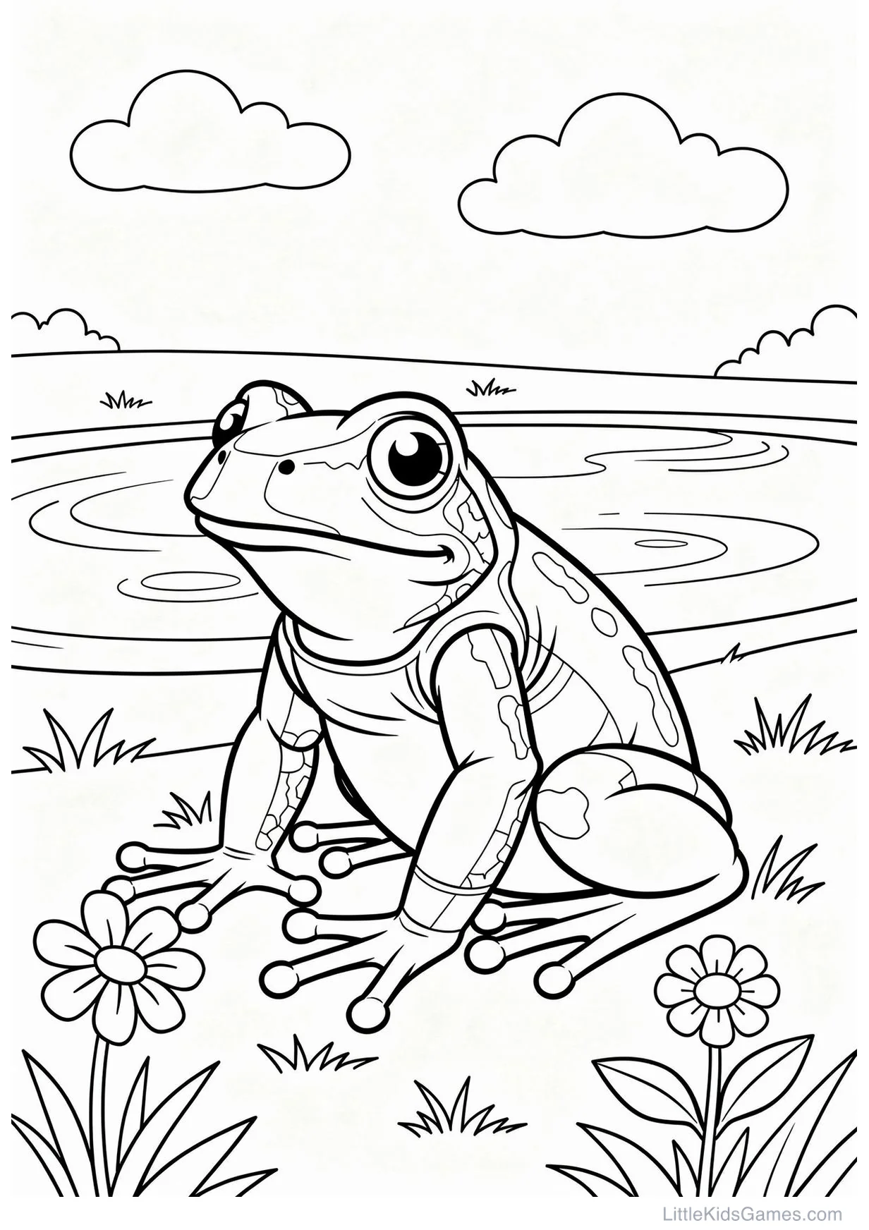 Detailed Frog Drawing to Color for Kids 6+