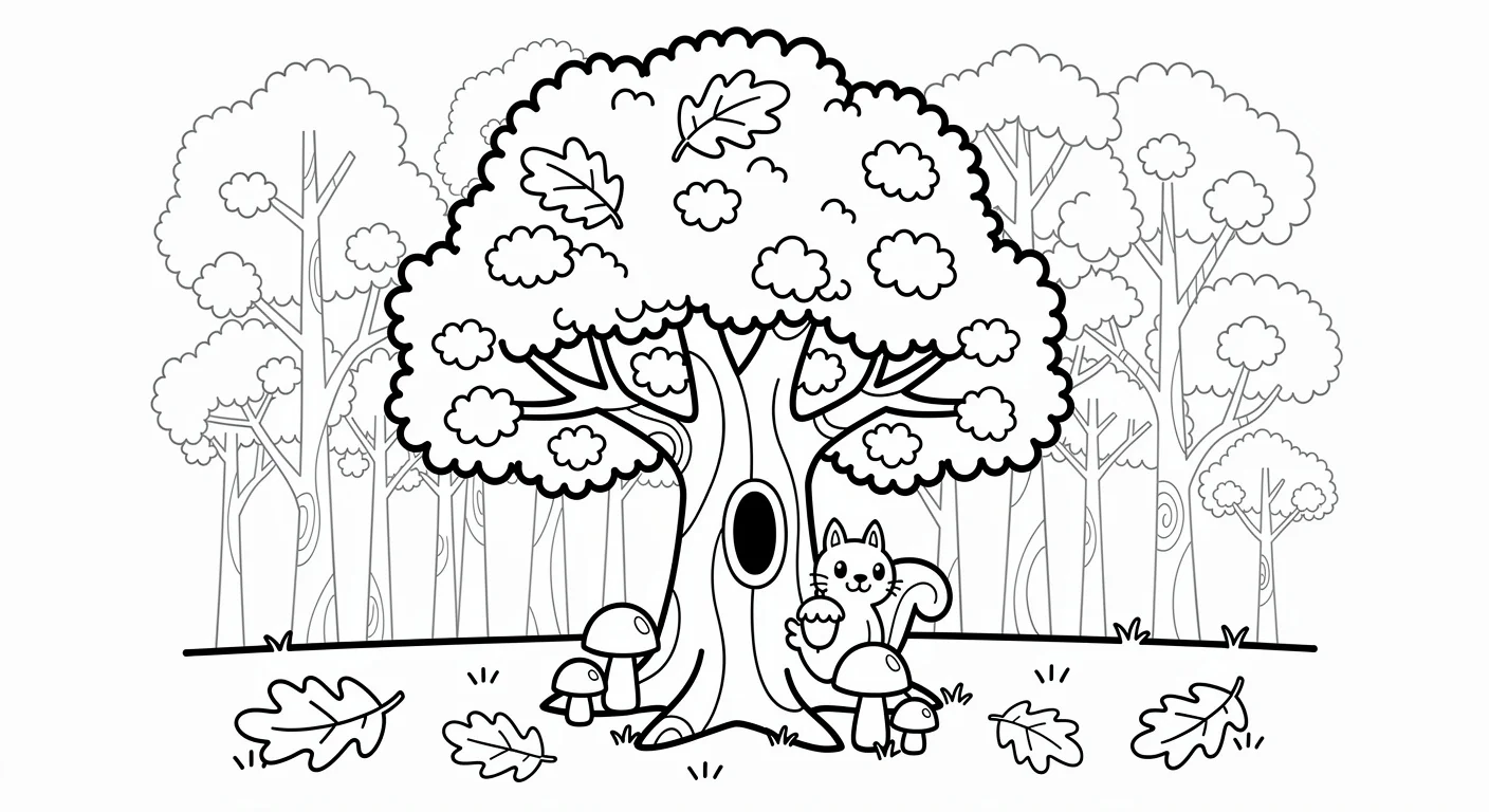 Oak tree in the forest Coloring Page
