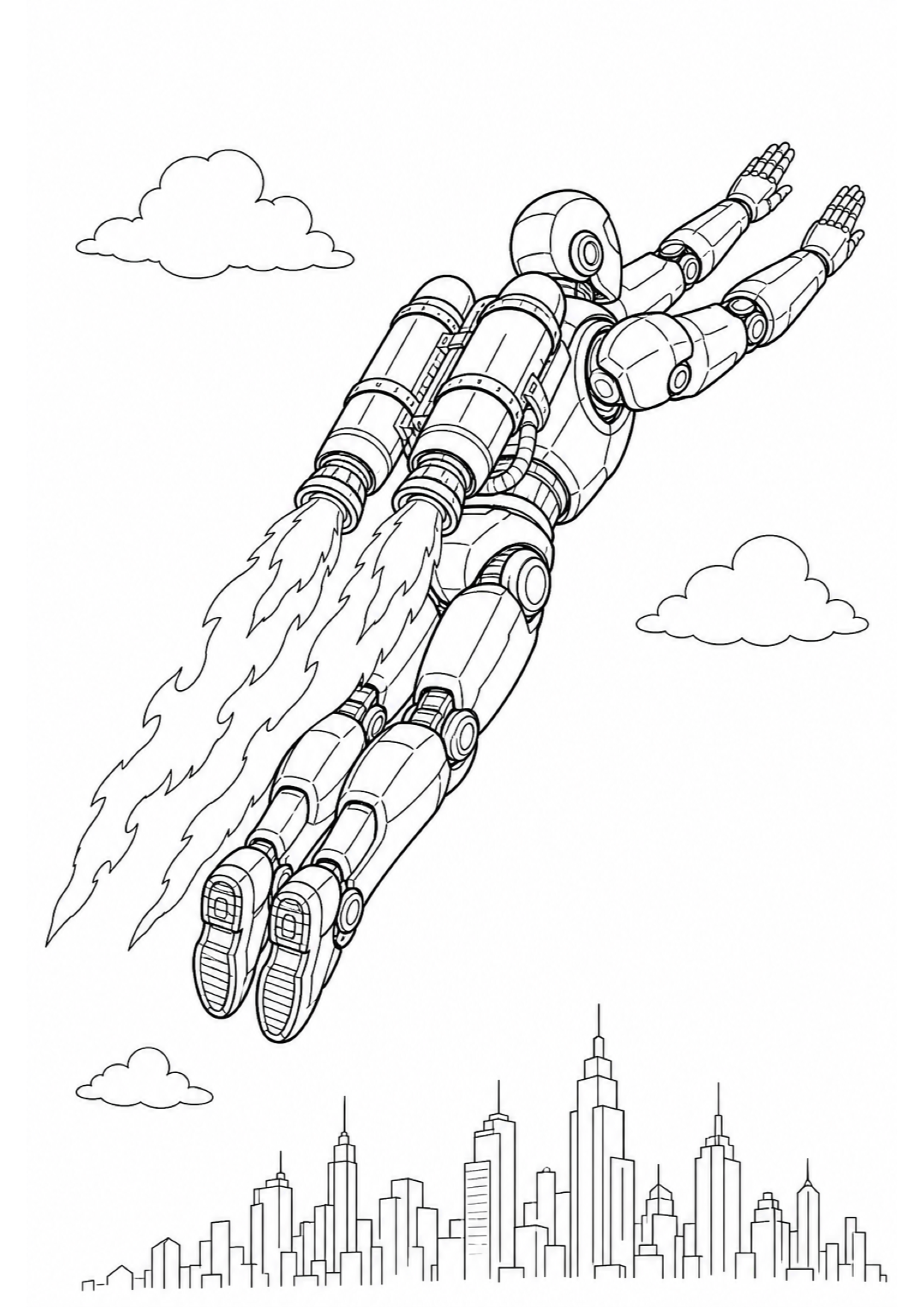 Flying Robot with Jetpack Coloring Page to Print Free
