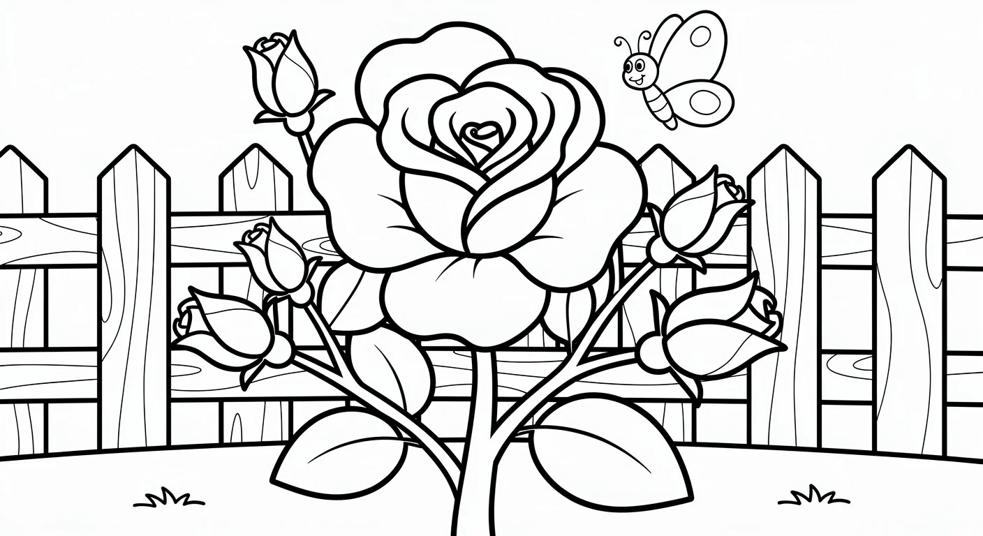 Rose in garden Coloring Page