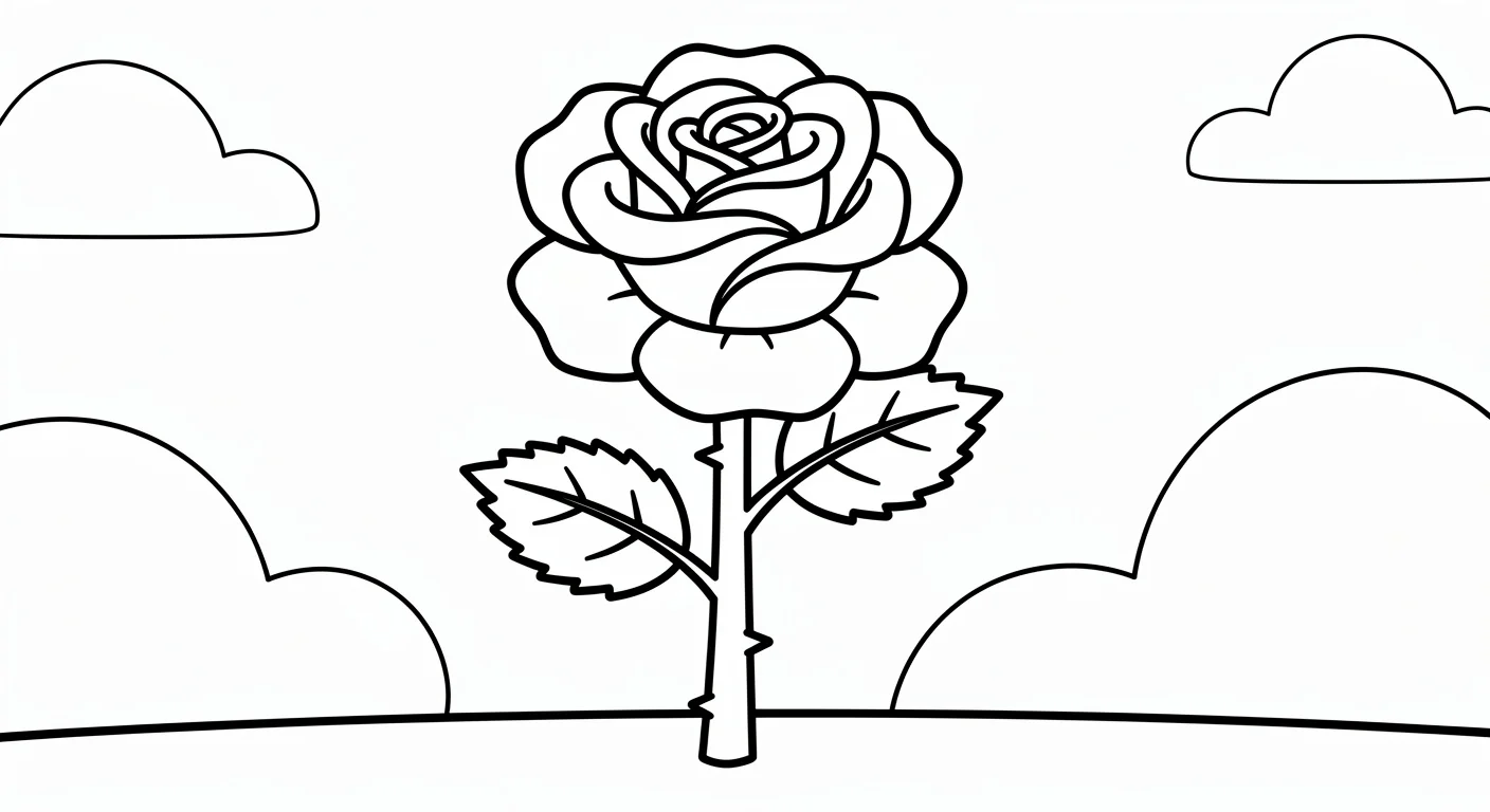 Red rose with stem Coloring Page