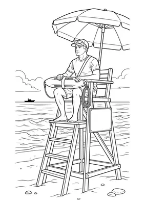 Lifeguard coloring page — printable profession flashcard