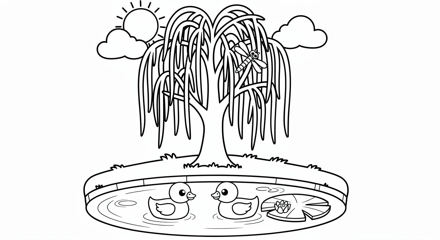 Willow by the pond Coloring Page