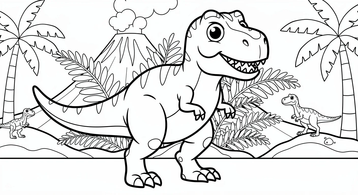 Tyrannosaurus rex in jurassic forest Coloring Page
