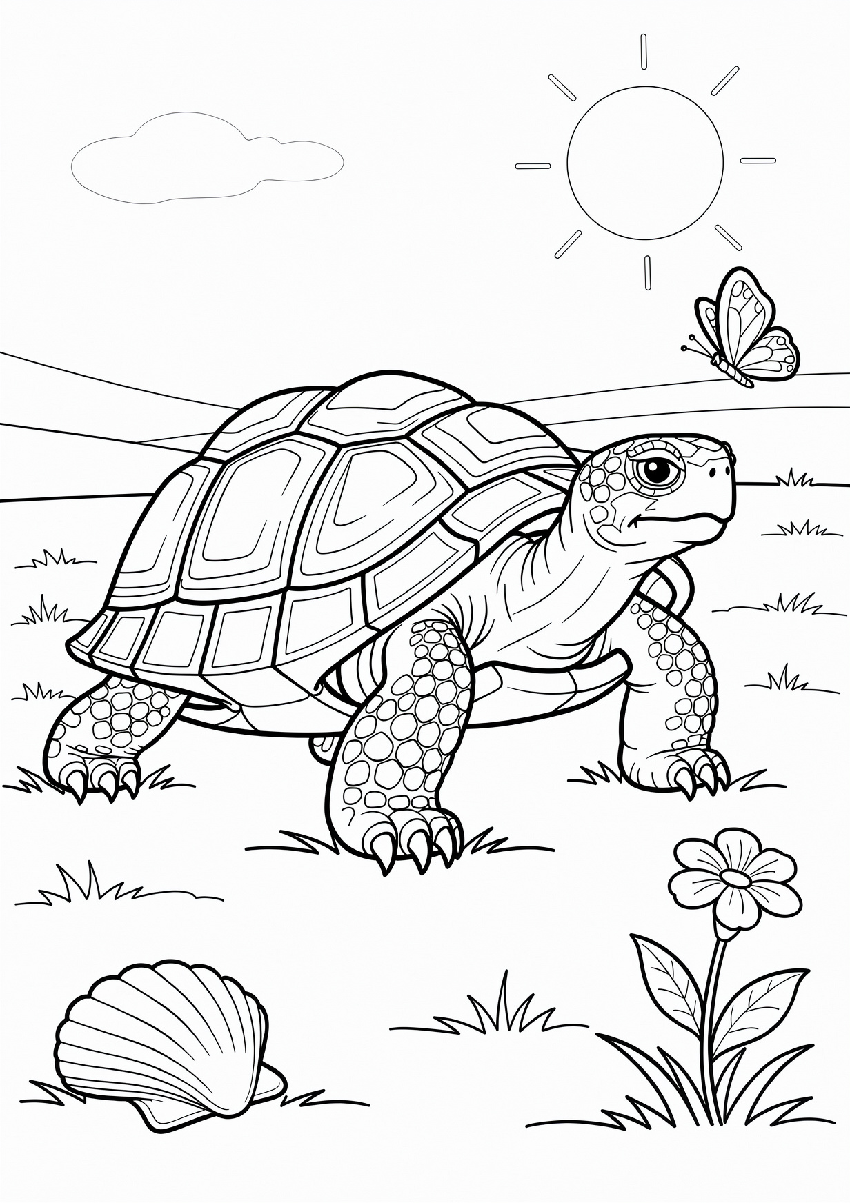 Turtle Coloring Page for Ages 6 and Up
