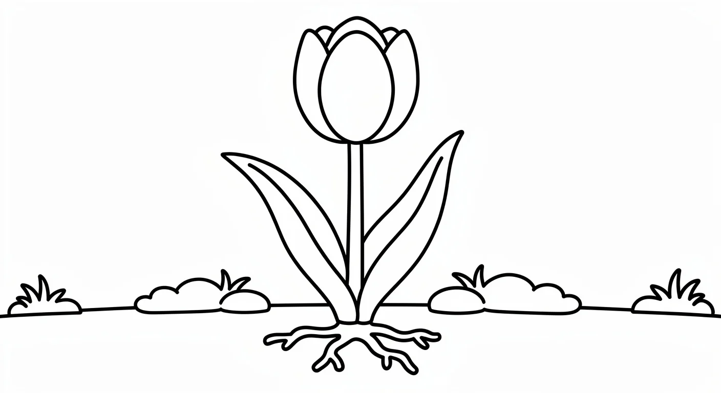 Tulip with leaves Coloring Page