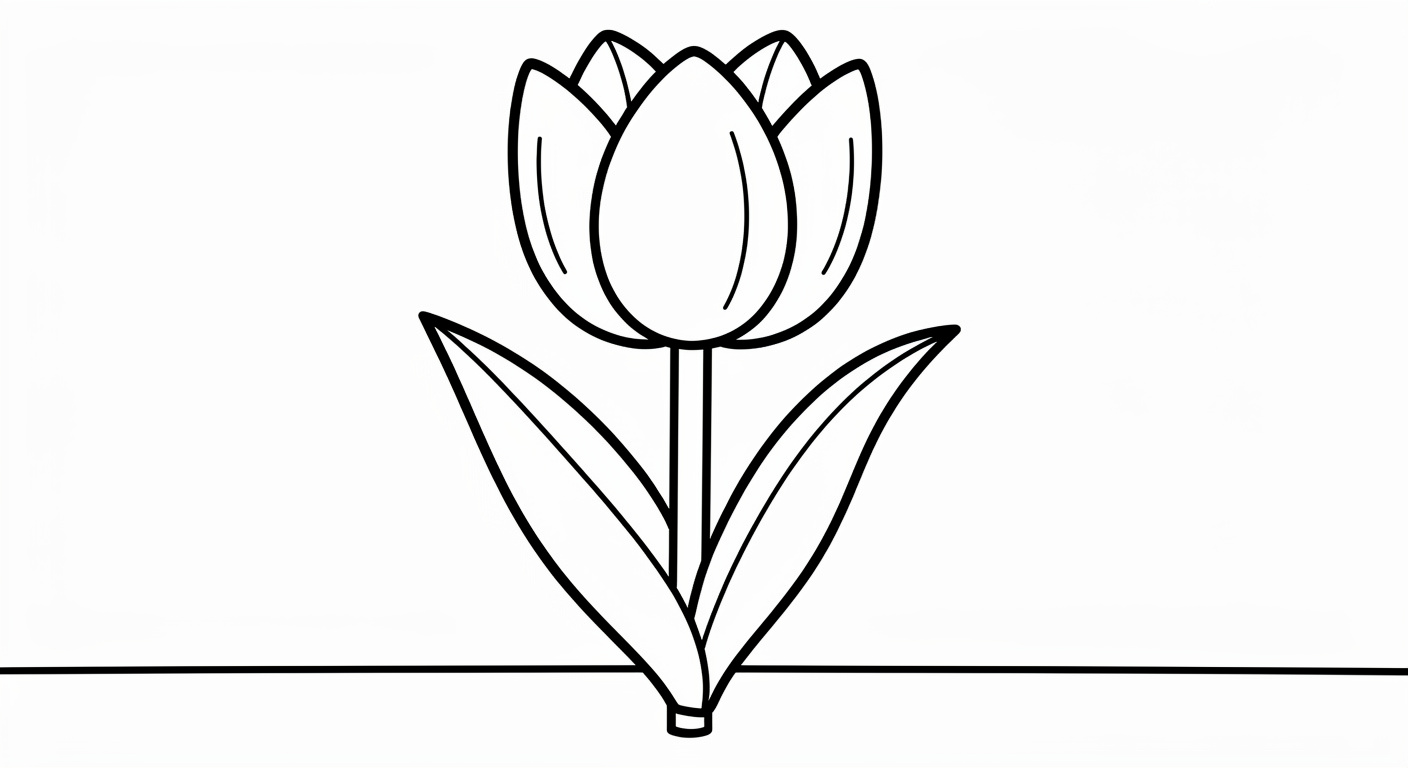 Single open tulip coloring page, free printable drawing for toddlers and kids