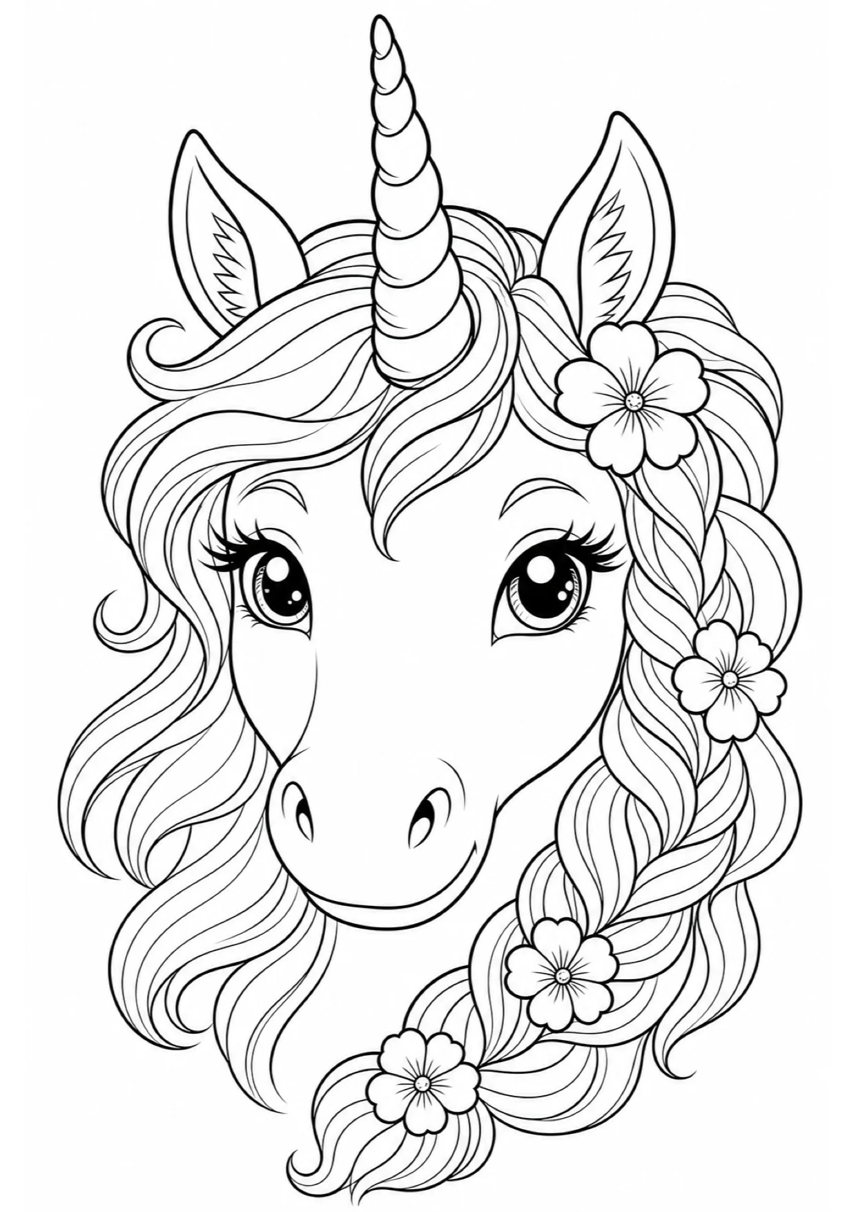 Dibujo de Cabeza de Unicornio para Colorear e Imprimir