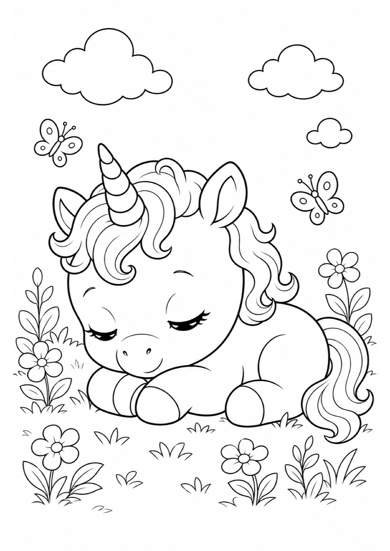 Dibujo de Unicornio Bebé para Colorear e Imprimir