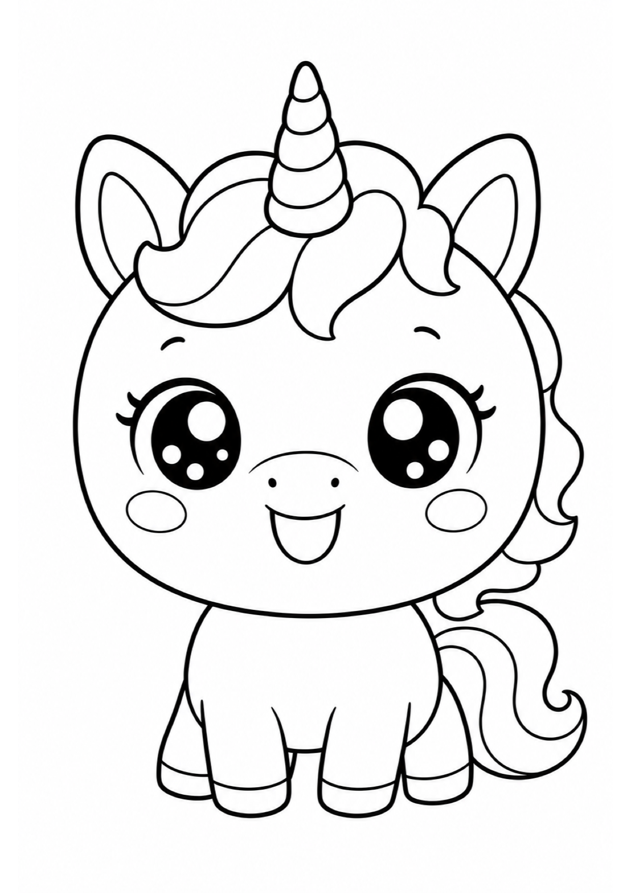 Dibujo de Unicornio Kawaii para Colorear e Imprimir