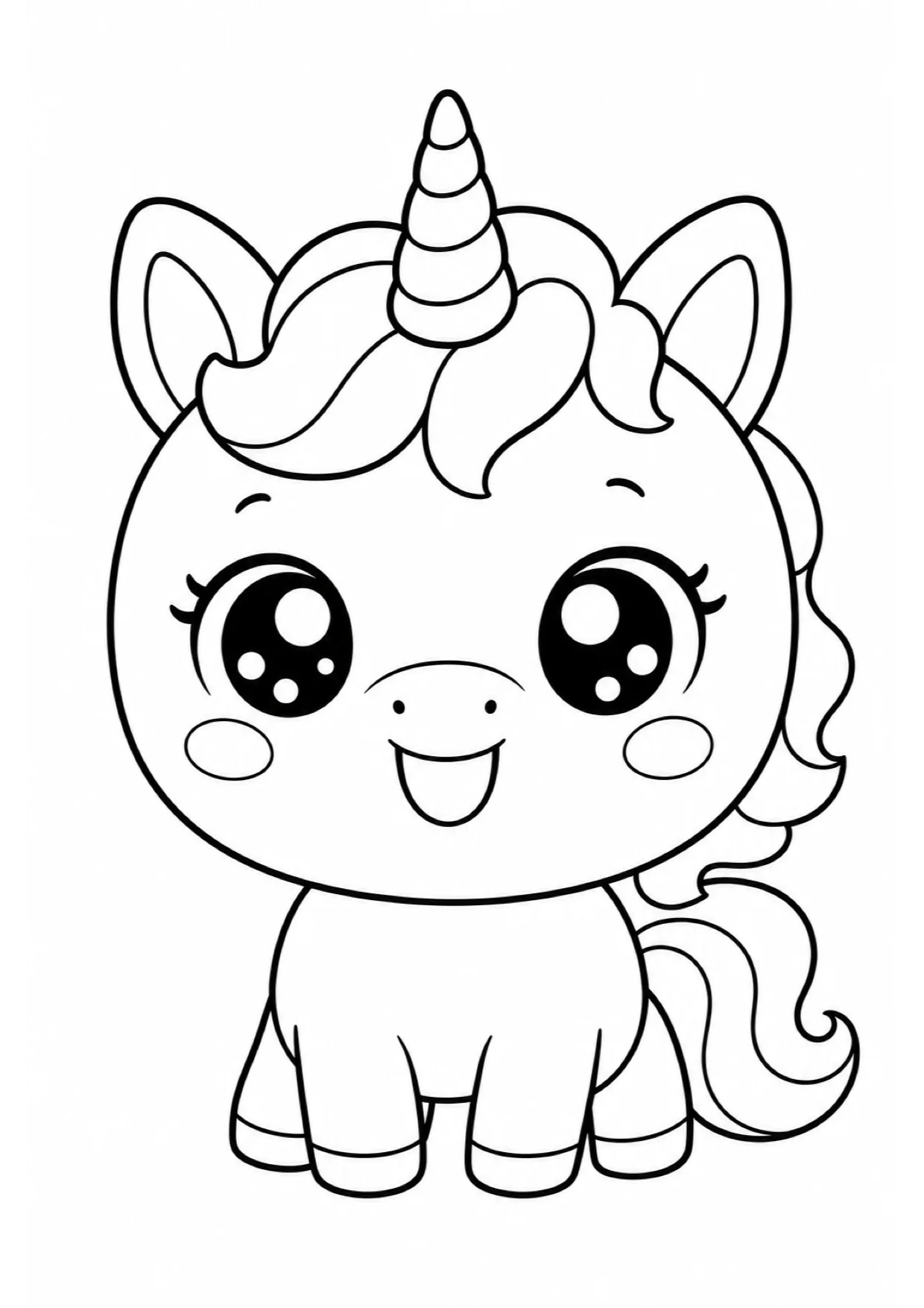 Dibujo de Unicornio Kawaii para Colorear e Imprimir
