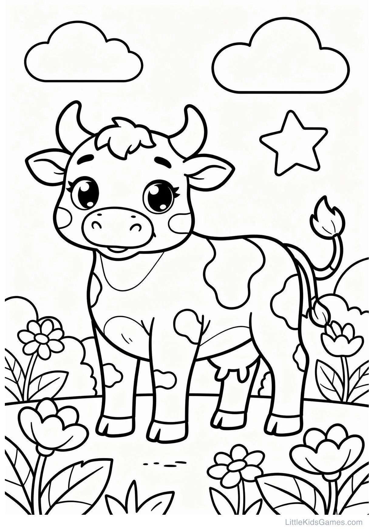 Adorable Vache Kawaii à Colorier pour Enfants de 6 ans et Plus