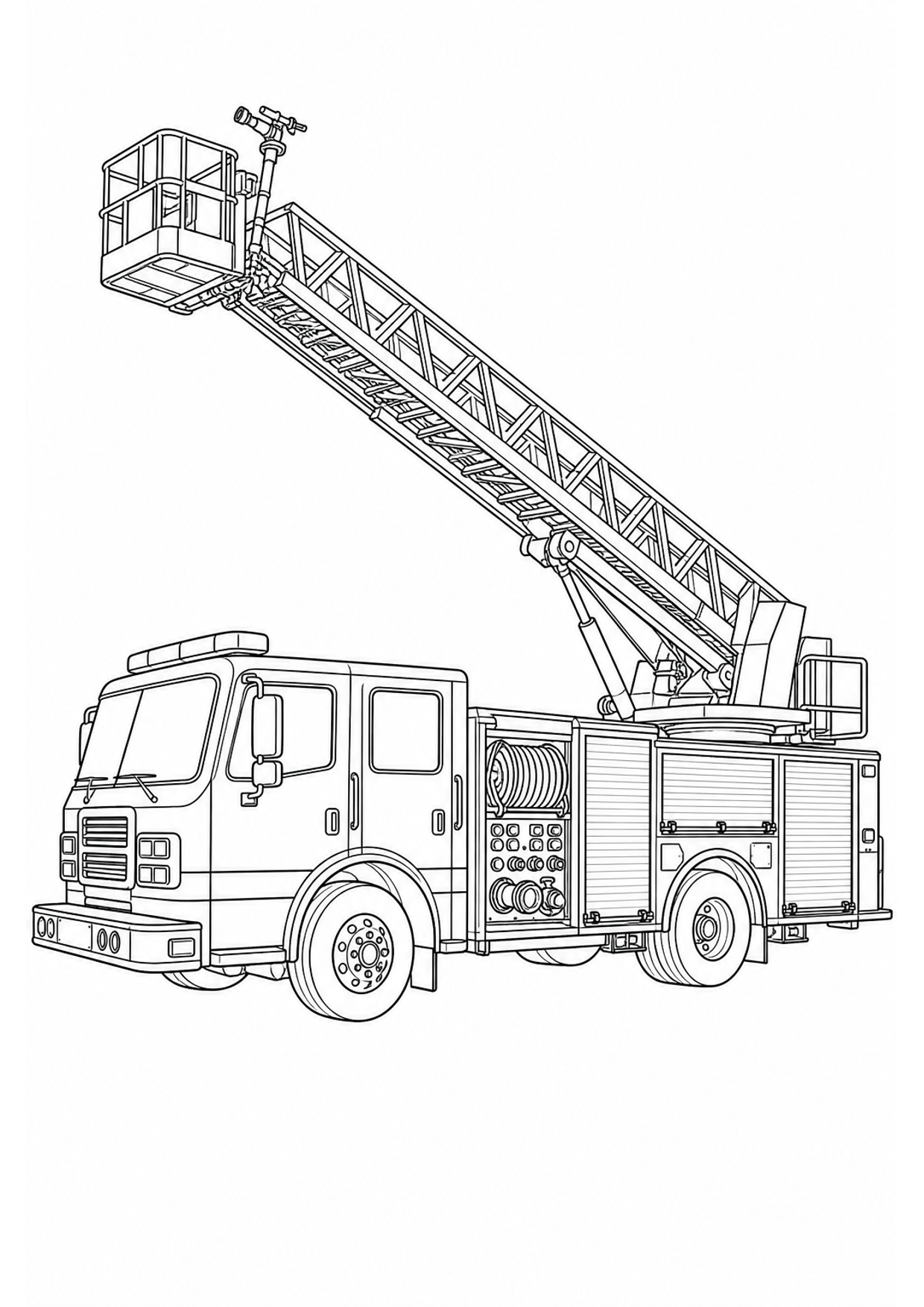 Fire Truck with Ladder Coloring Page to Print Free