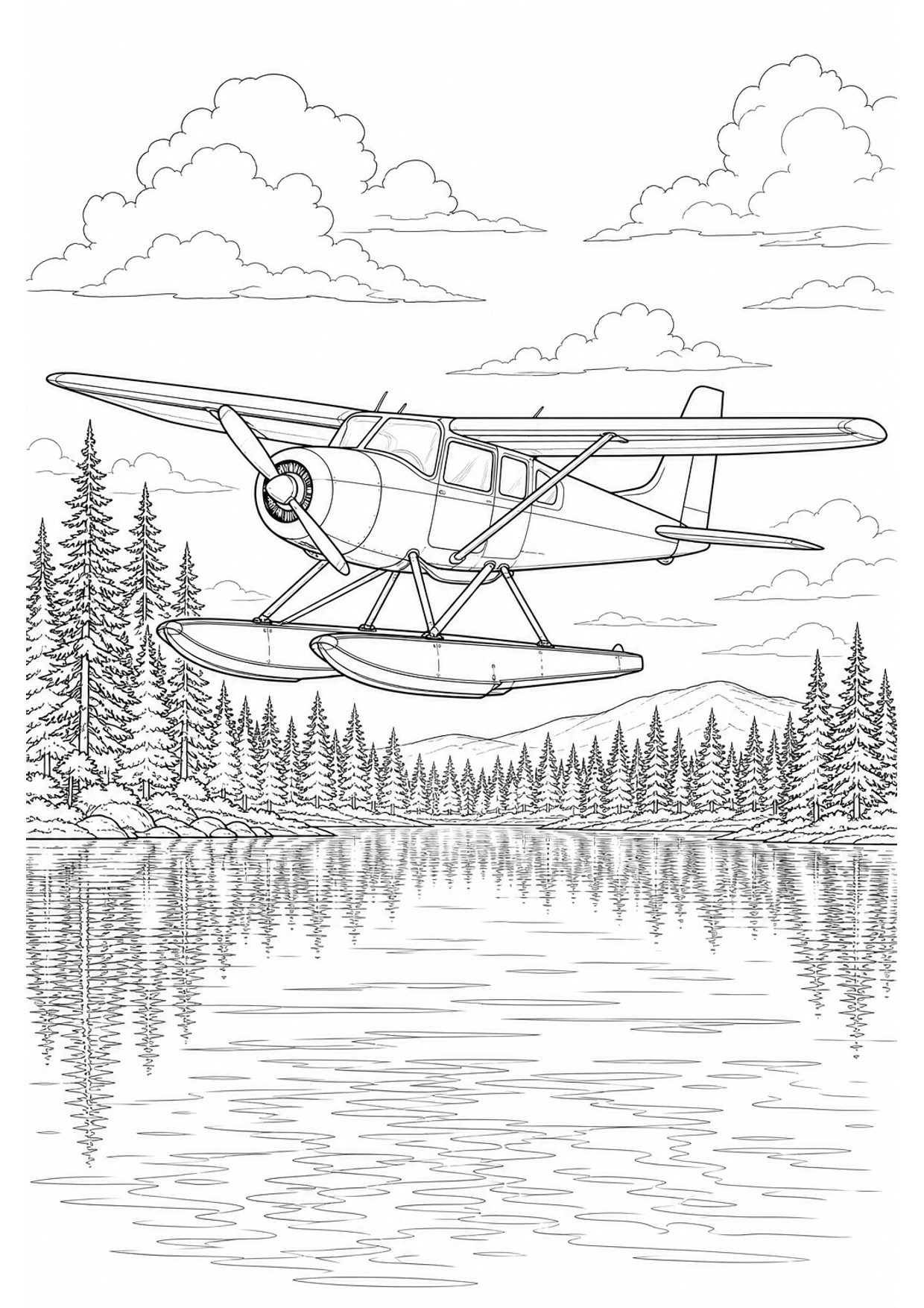 Seaplane Coloring Page to Print Free