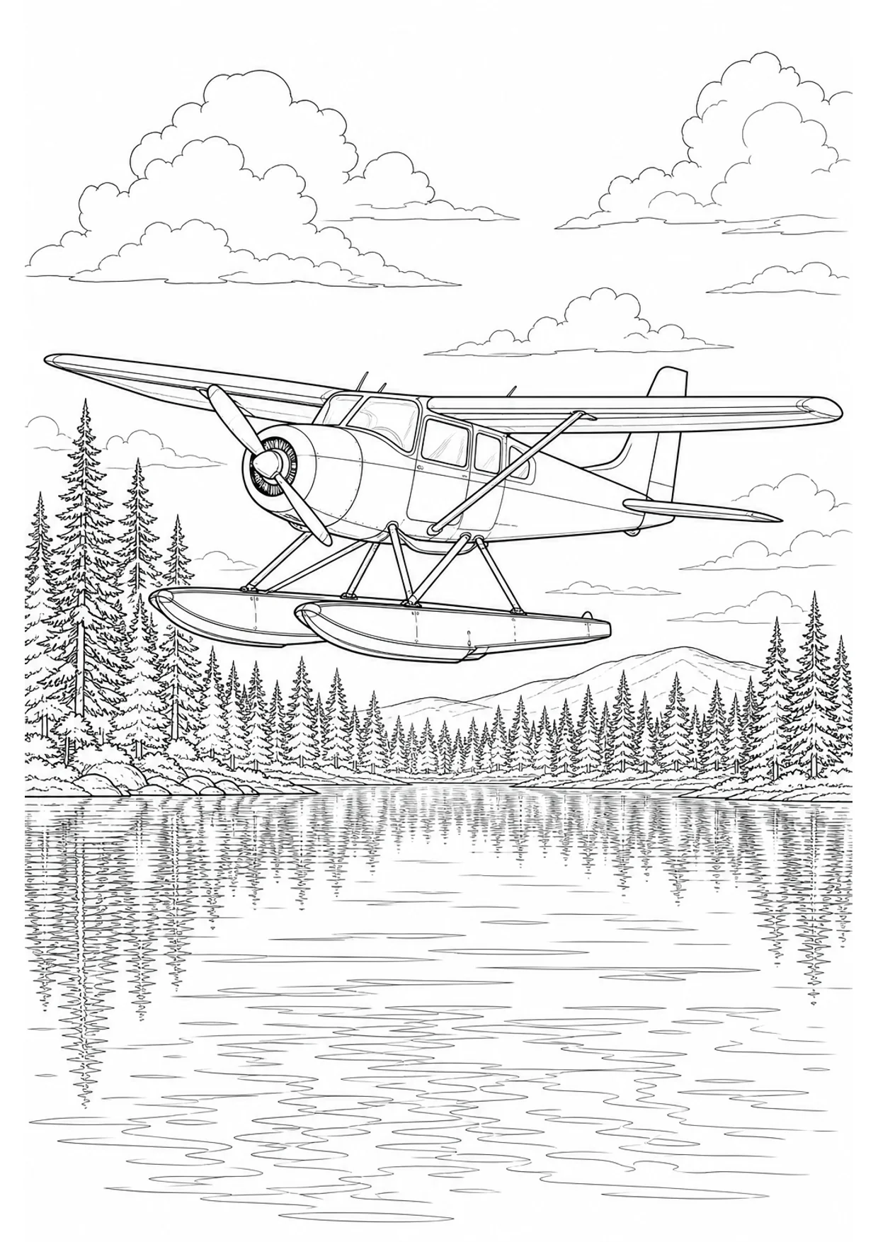 Seaplane Coloring Page to Print Free