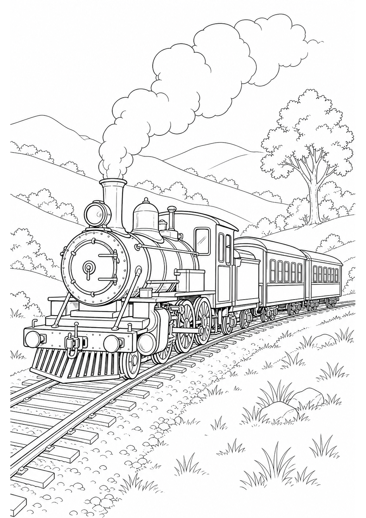 Steam Train Coloring Page to Print Free