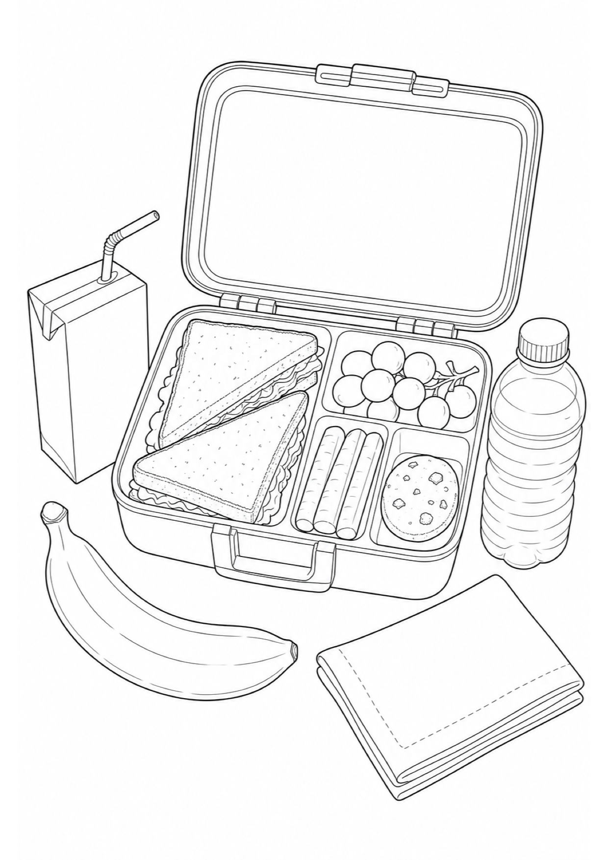 School Lunch Box Coloring Page to Print Free