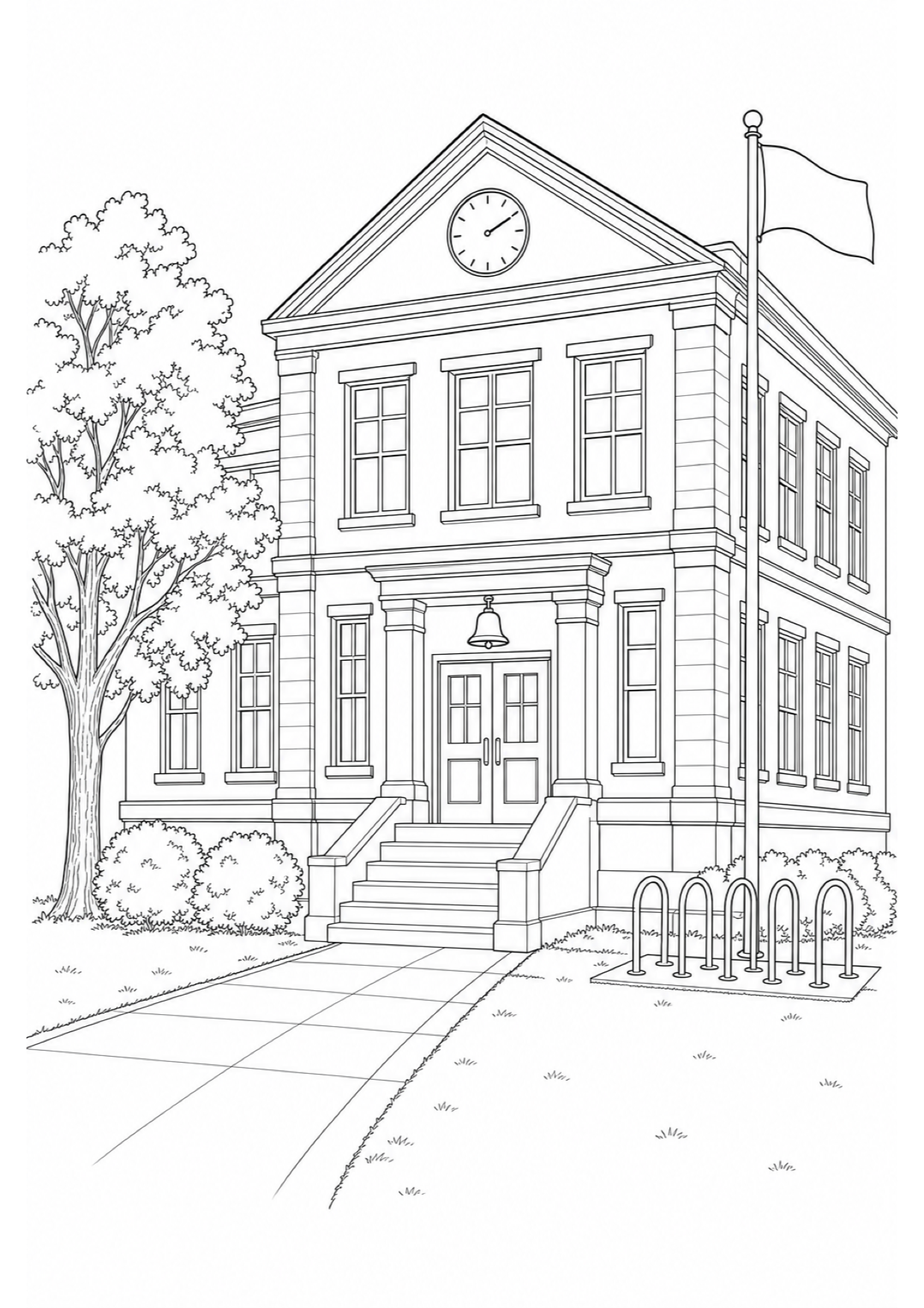 School Building Coloring Page to Print Free