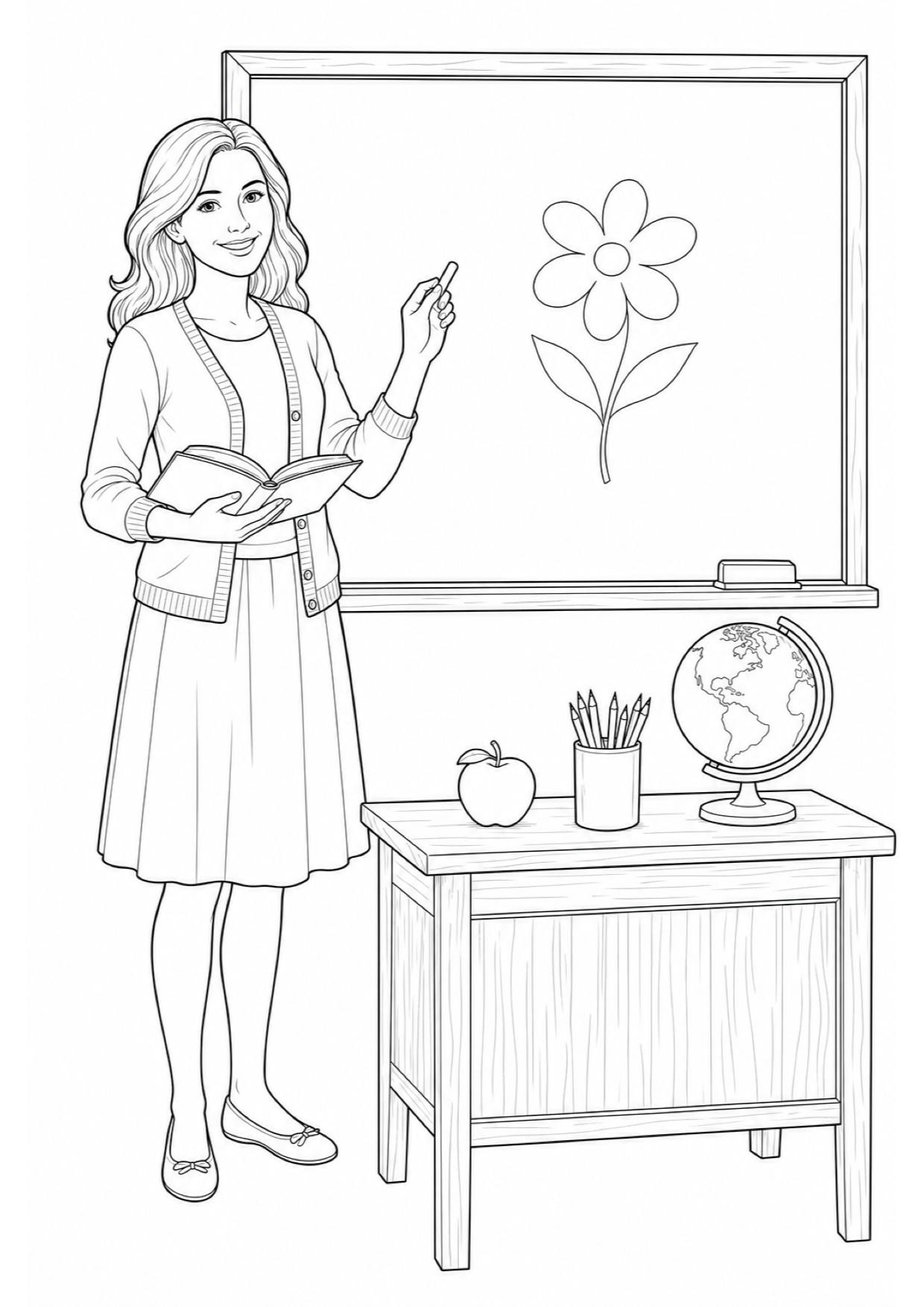 Teacher at the Blackboard Coloring Page to Print Free