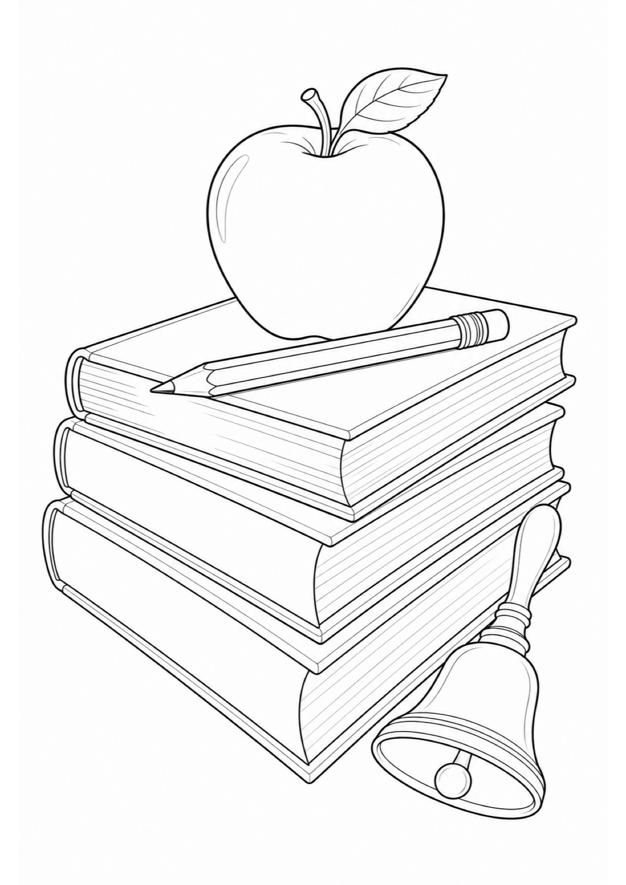 Apple and Books Coloring Page to Print Free