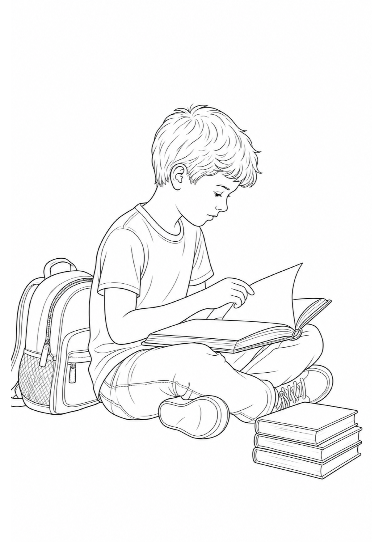Child Reading a Book Coloring Page to Print Free