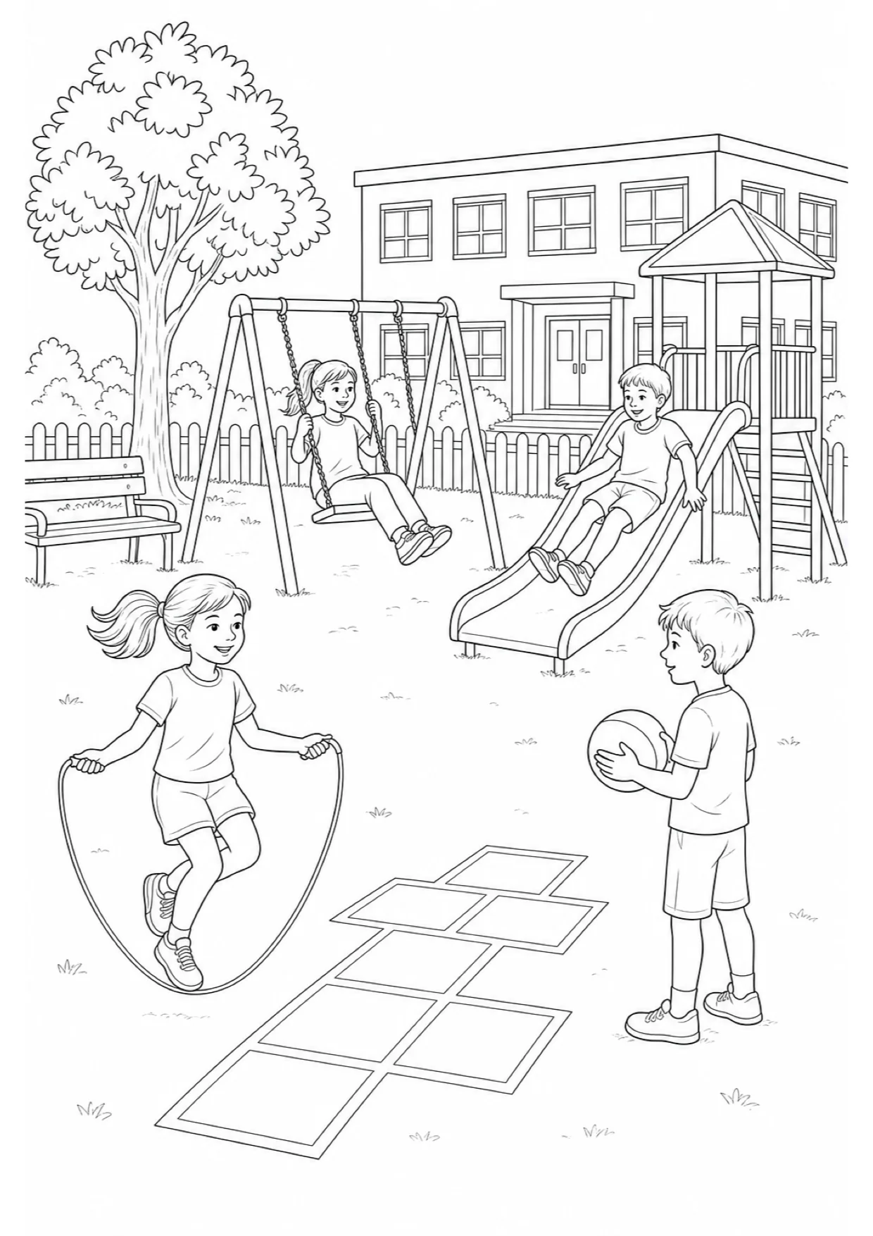School Playground Coloring Page to Print Free