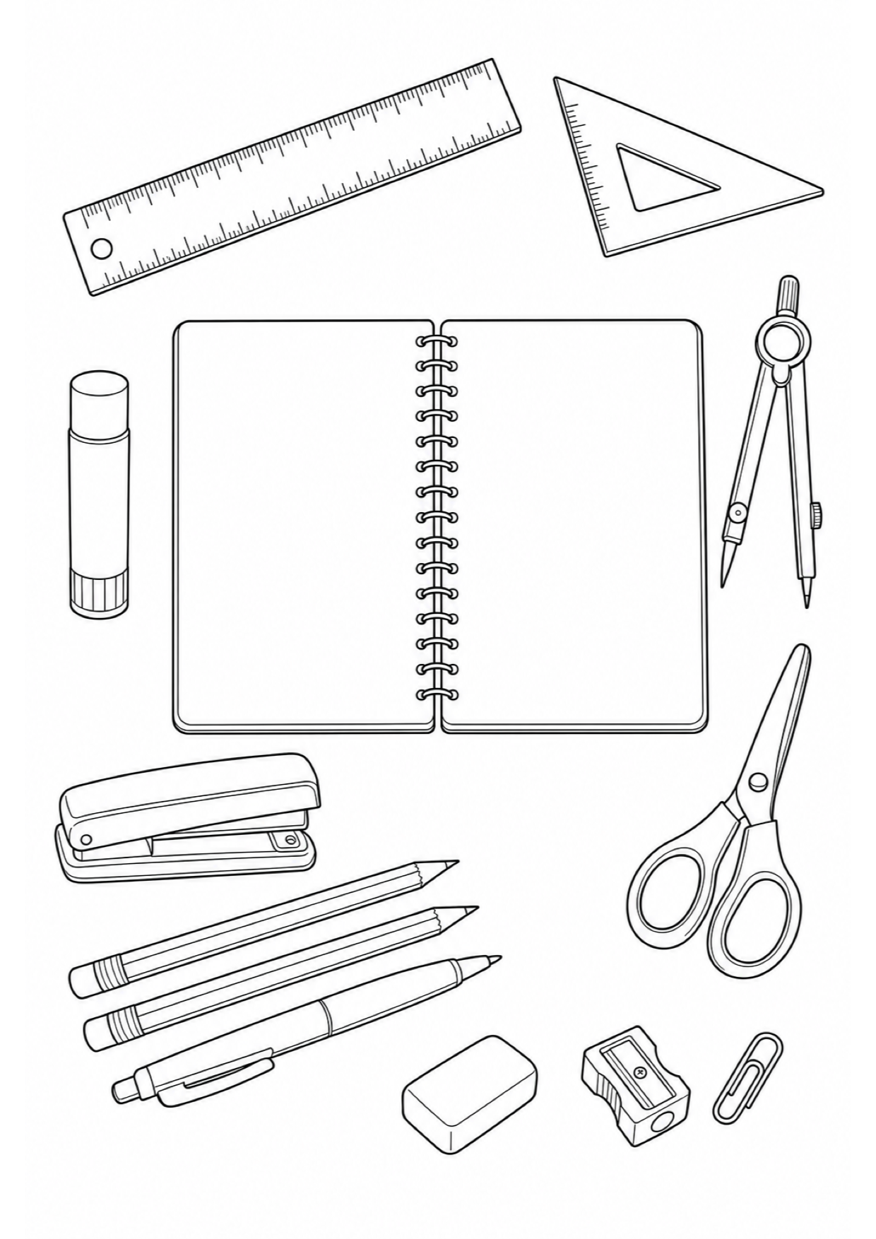 School Supplies Coloring Page to Print Free
