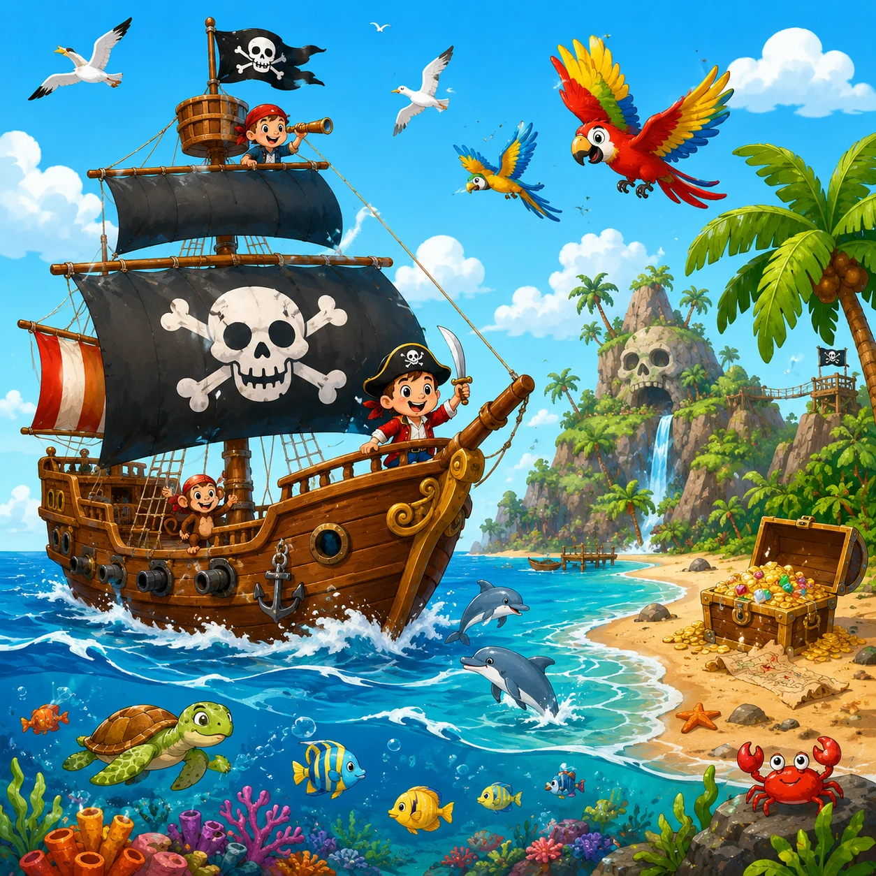 Quebra-cabeça de Navio Pirata para Crianças de 2 a 8 Anos (4, 9 e 16 Peças)